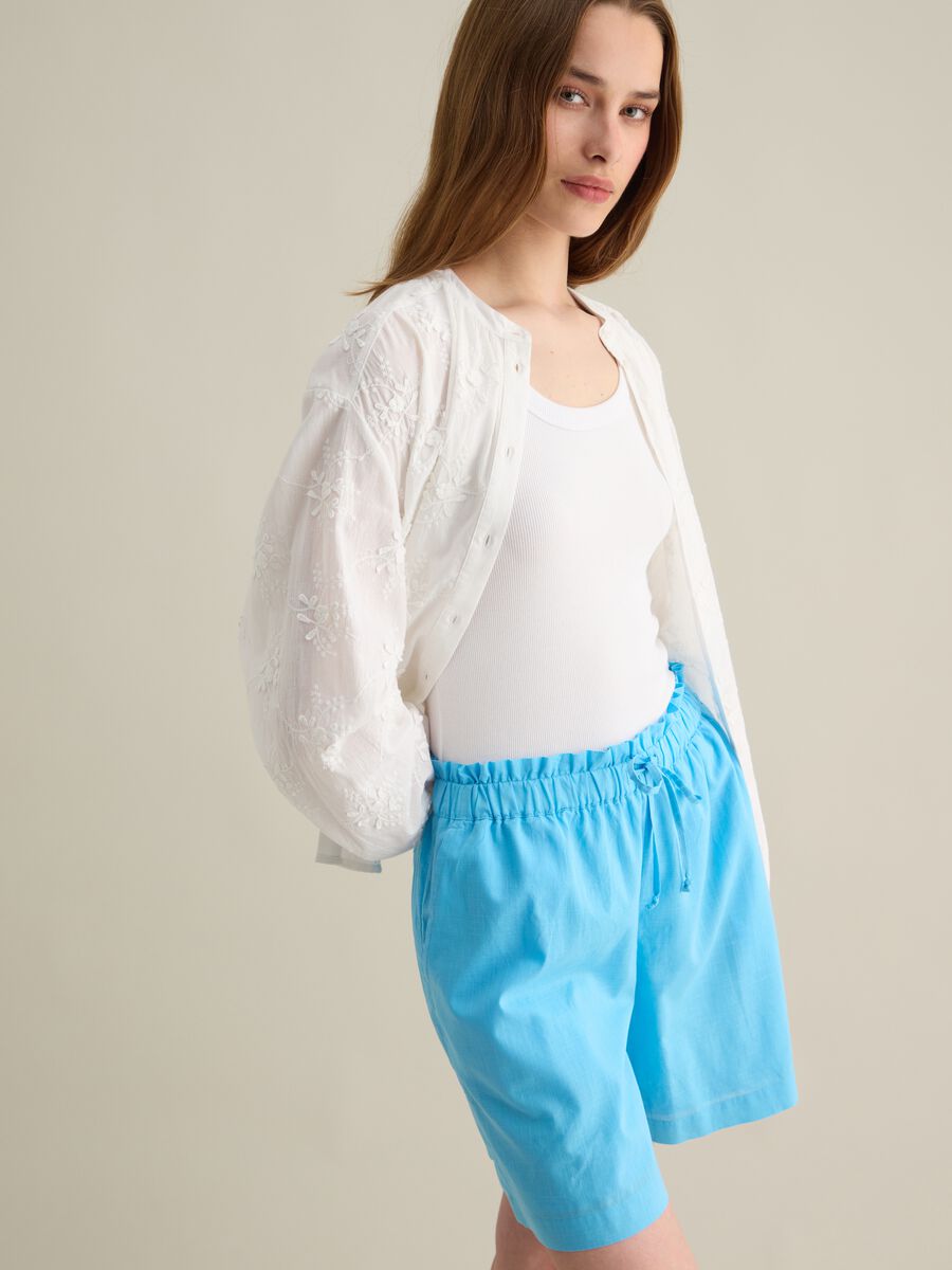 Women's light blue pure cotton shorts with regular fit_2