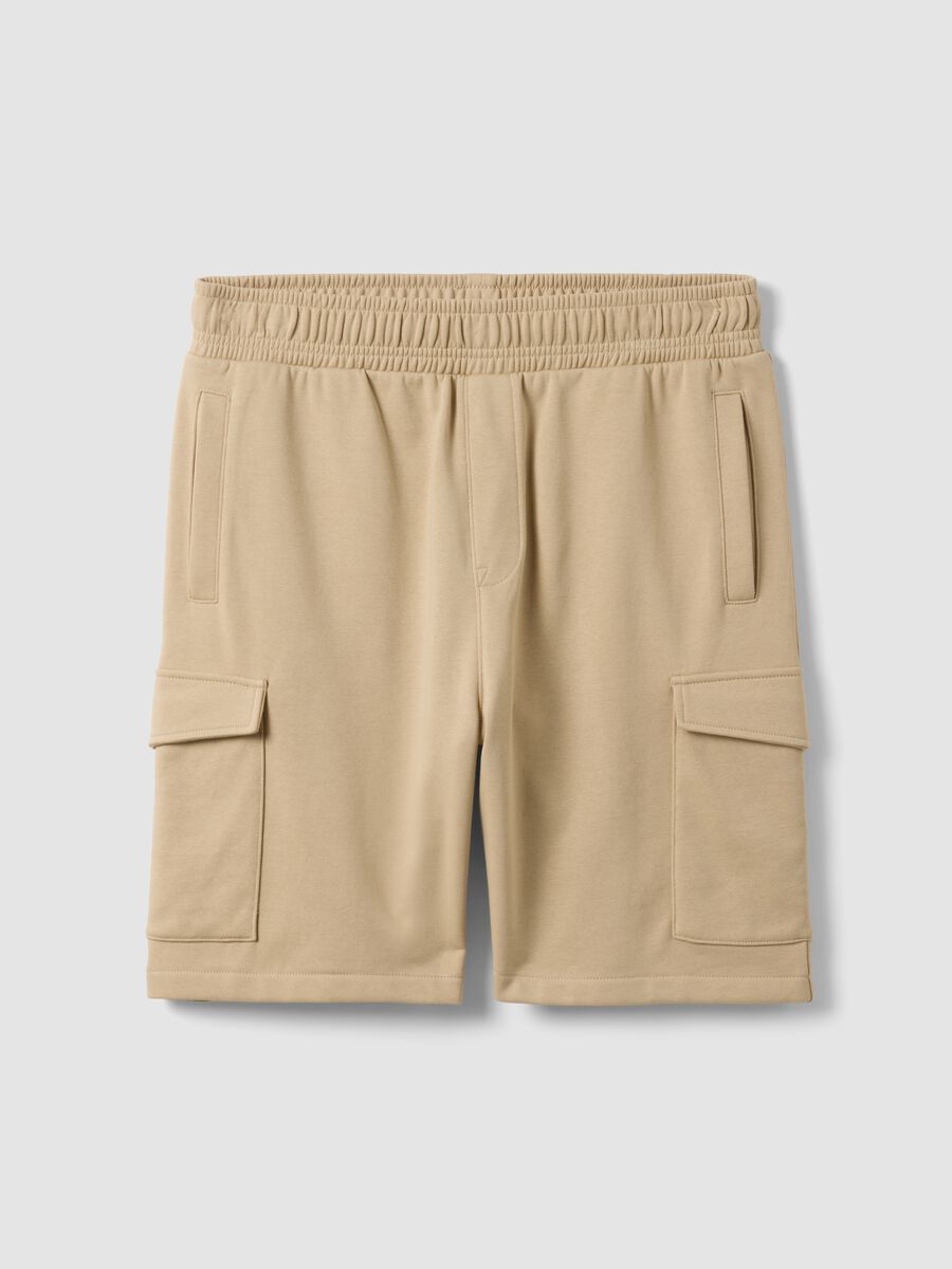 Beige cotton-blend cargo bermuda shorts_4