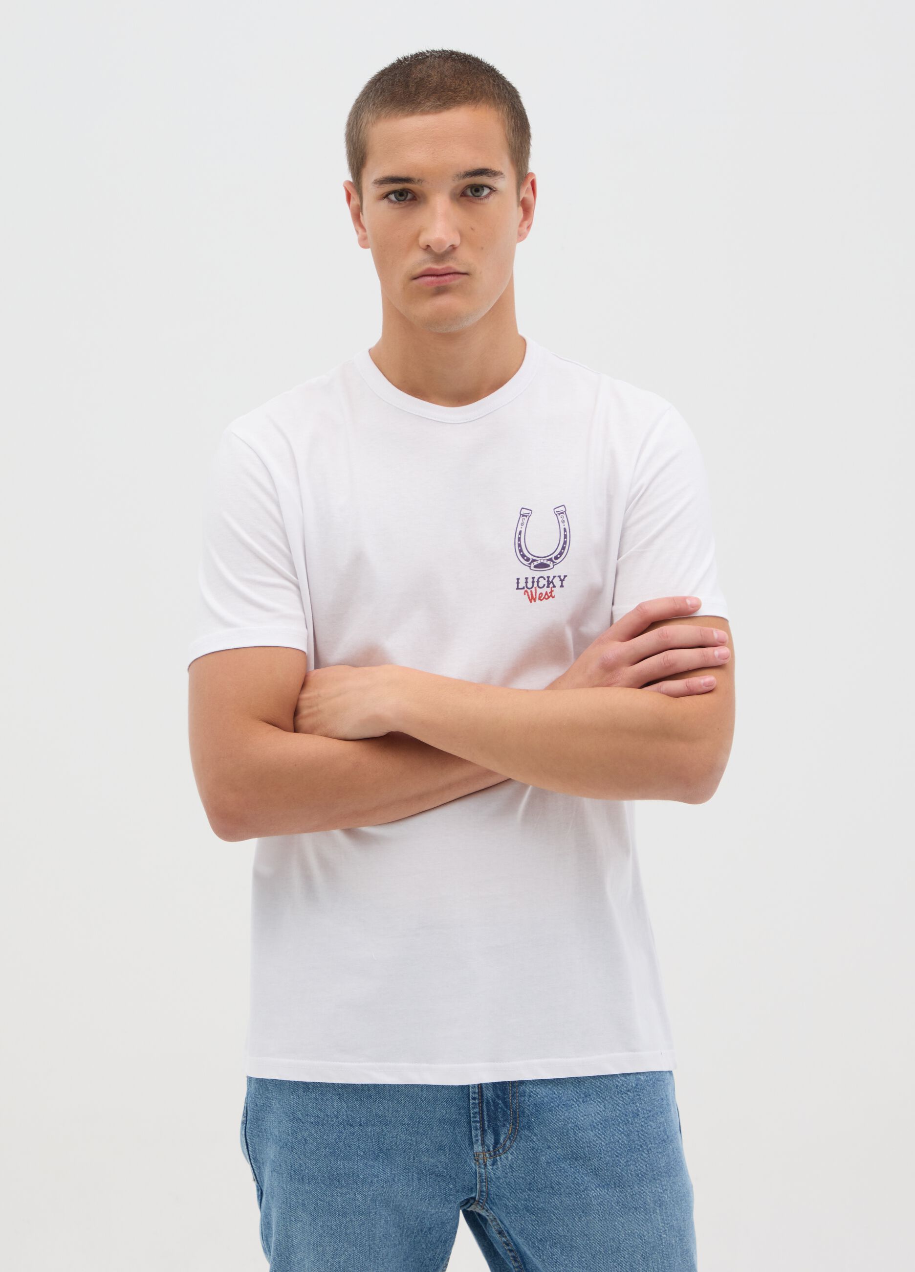 White T-shirt with horseshoe print Ovs