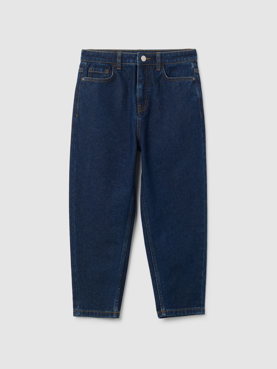 Jeans da ragazzo in puro cotone blu baggy_0