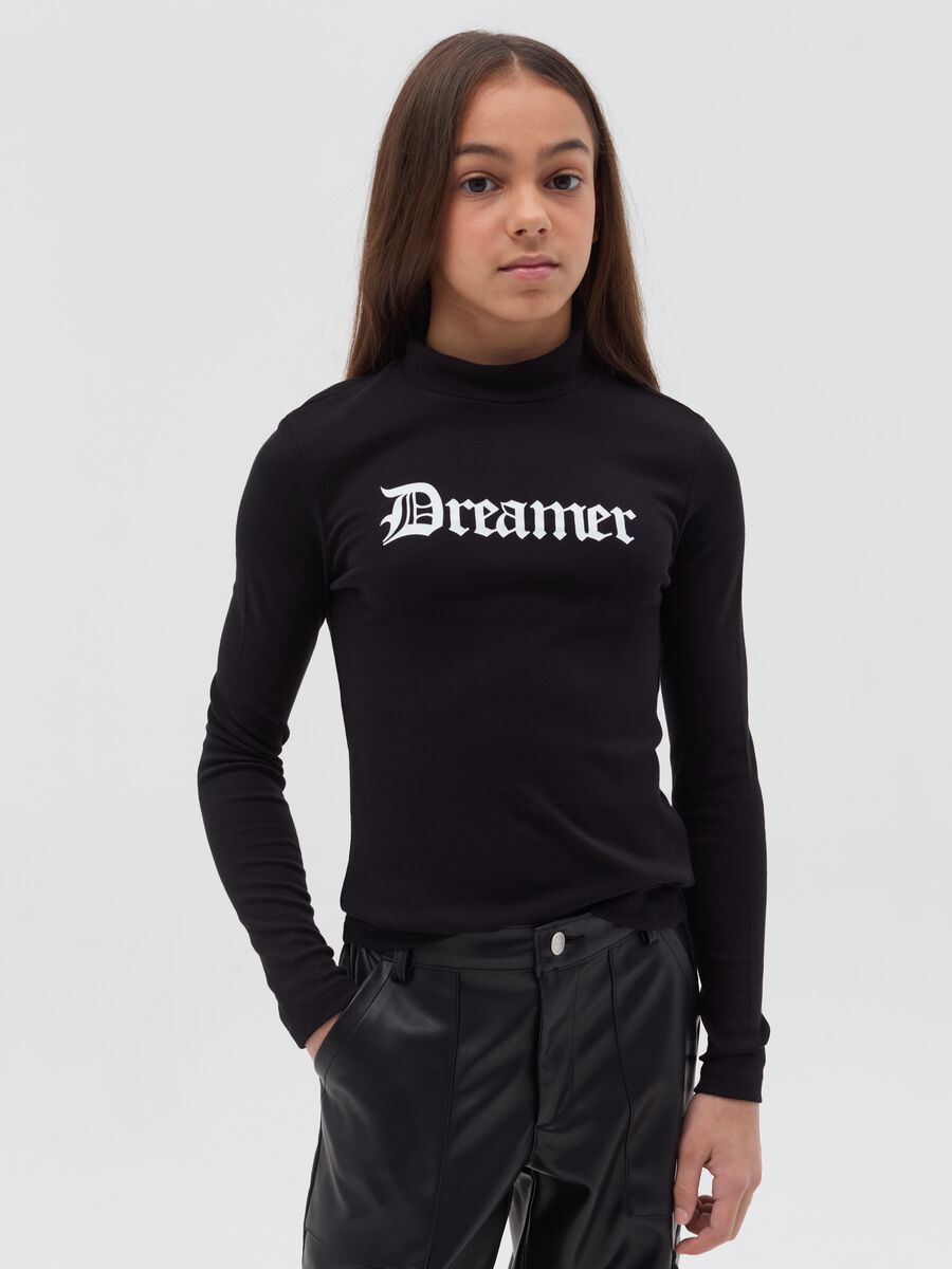 T-shirt with mock neck and gothic print_0