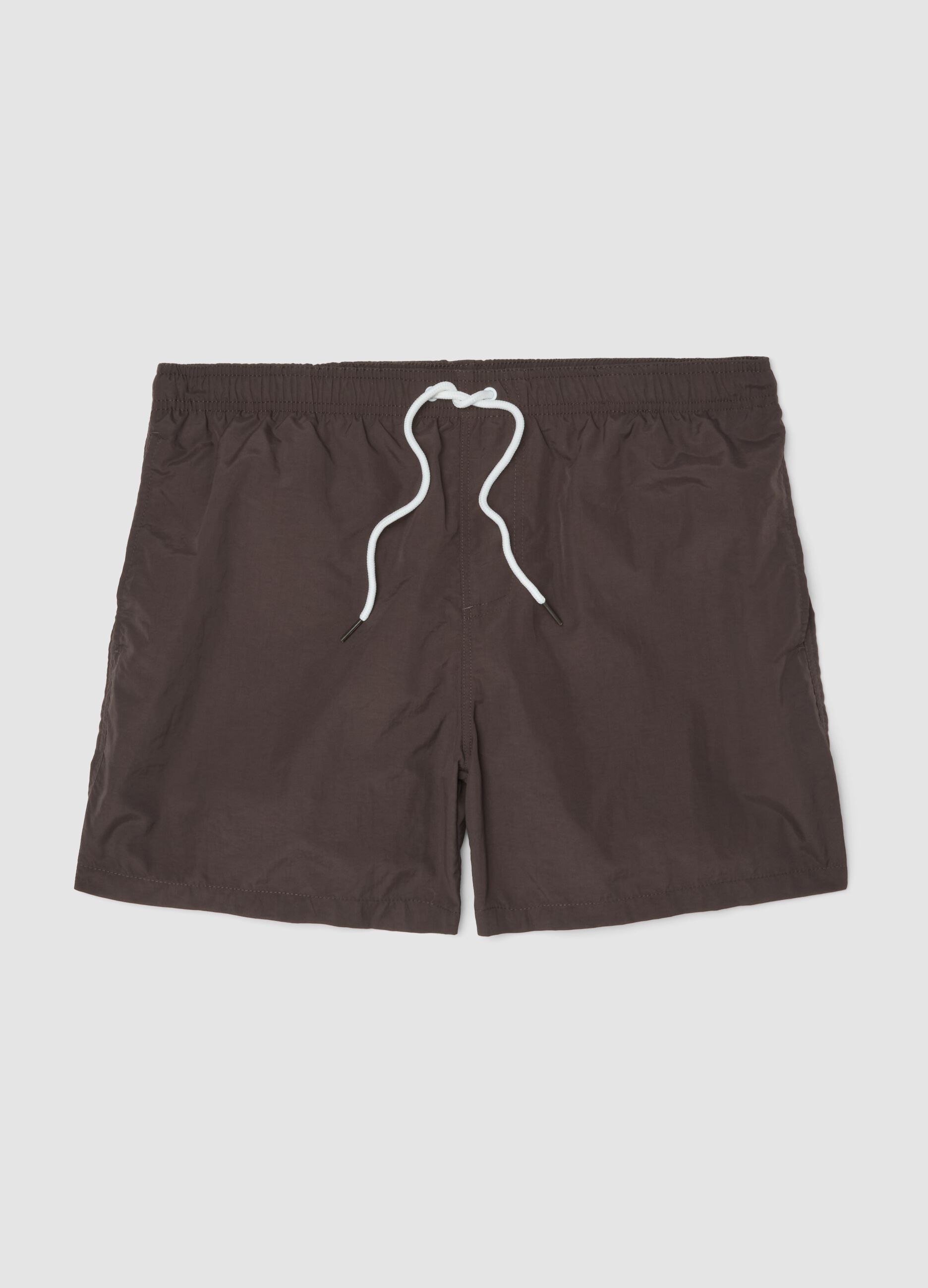 Brown regular-fit swim shorts with drawstring