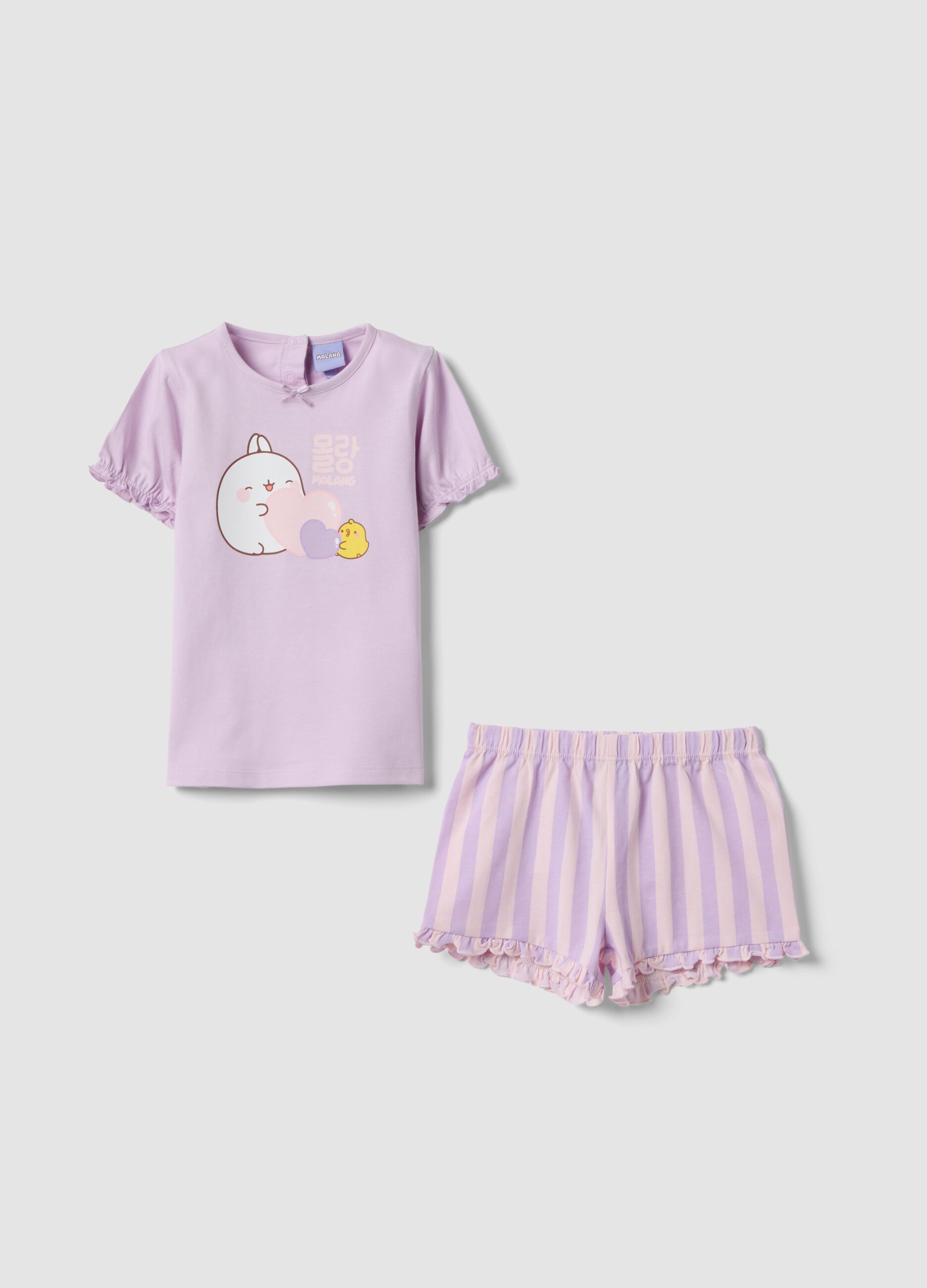 Pink organic cotton pyjama set with striped shorts