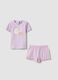 Pink organic cotton pyjama set with striped shorts_0