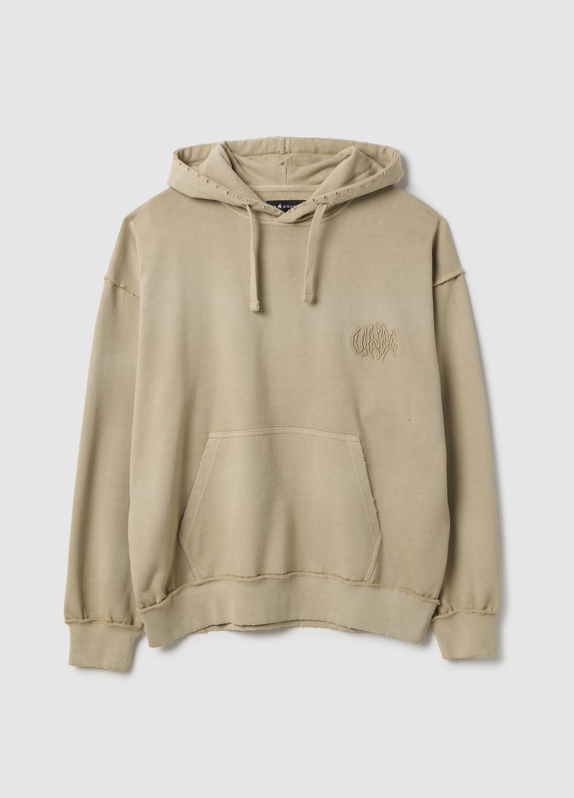 Oversized fit beige cotton blend hoodie