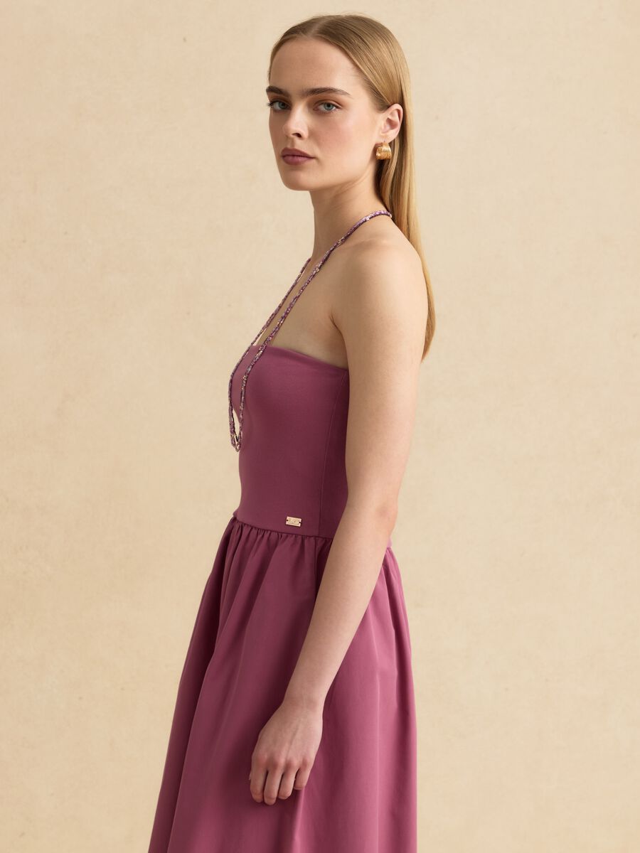 Pink strapless maxi dress in stretch cotton, regular fit_0