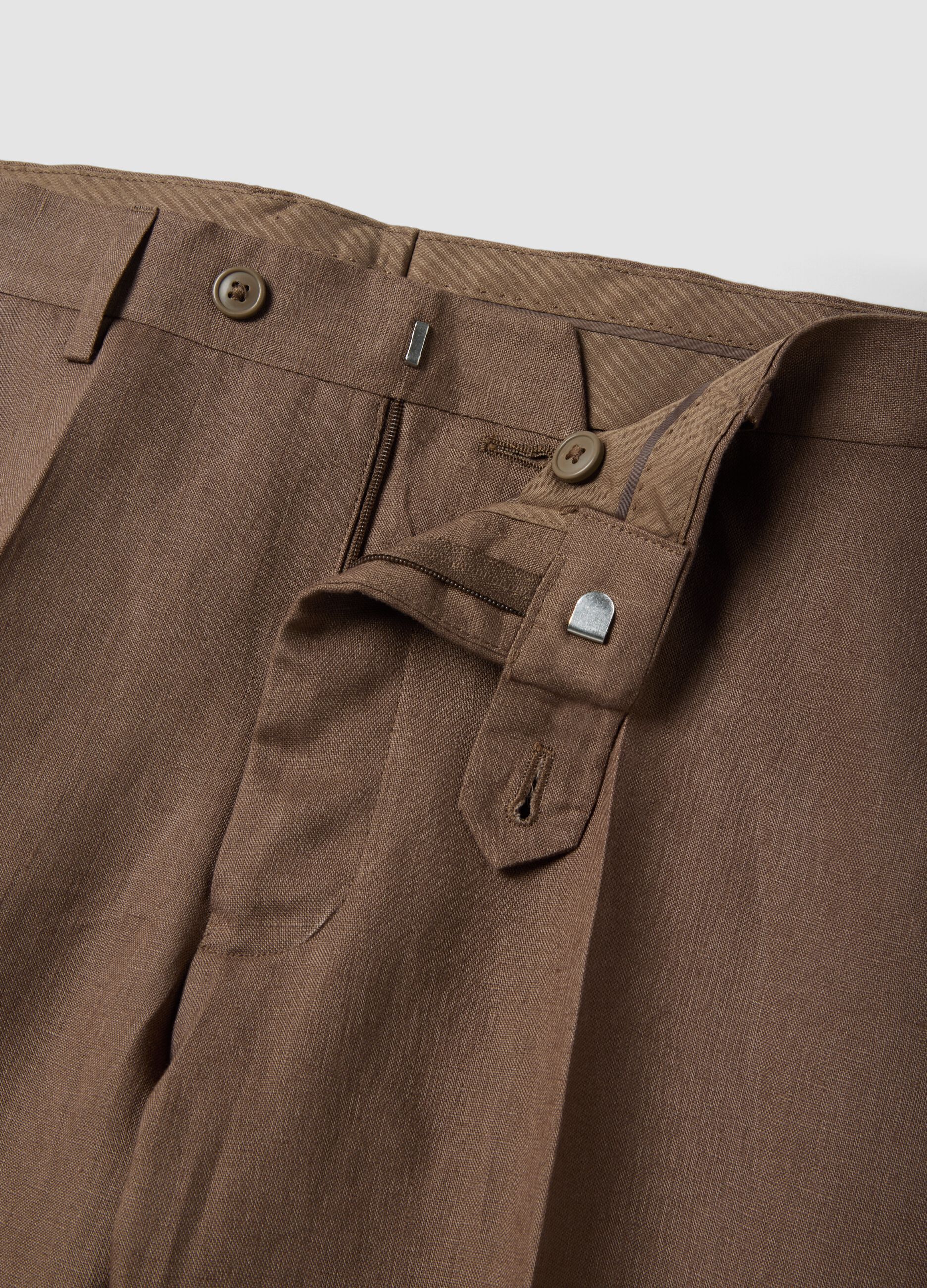 Brown pure linen slim-fit trousers