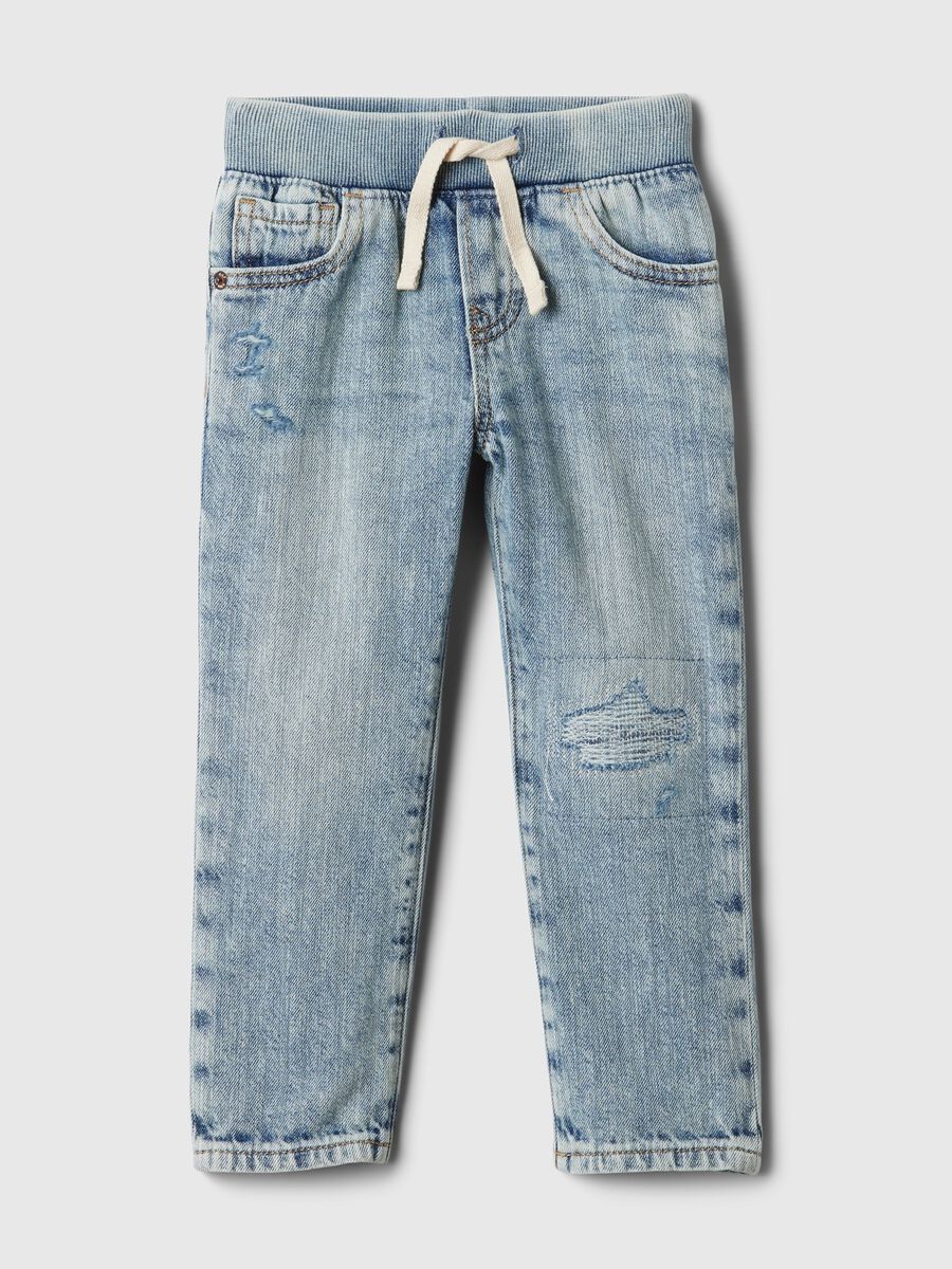 Denim joggers with drawstring and abrasions_0