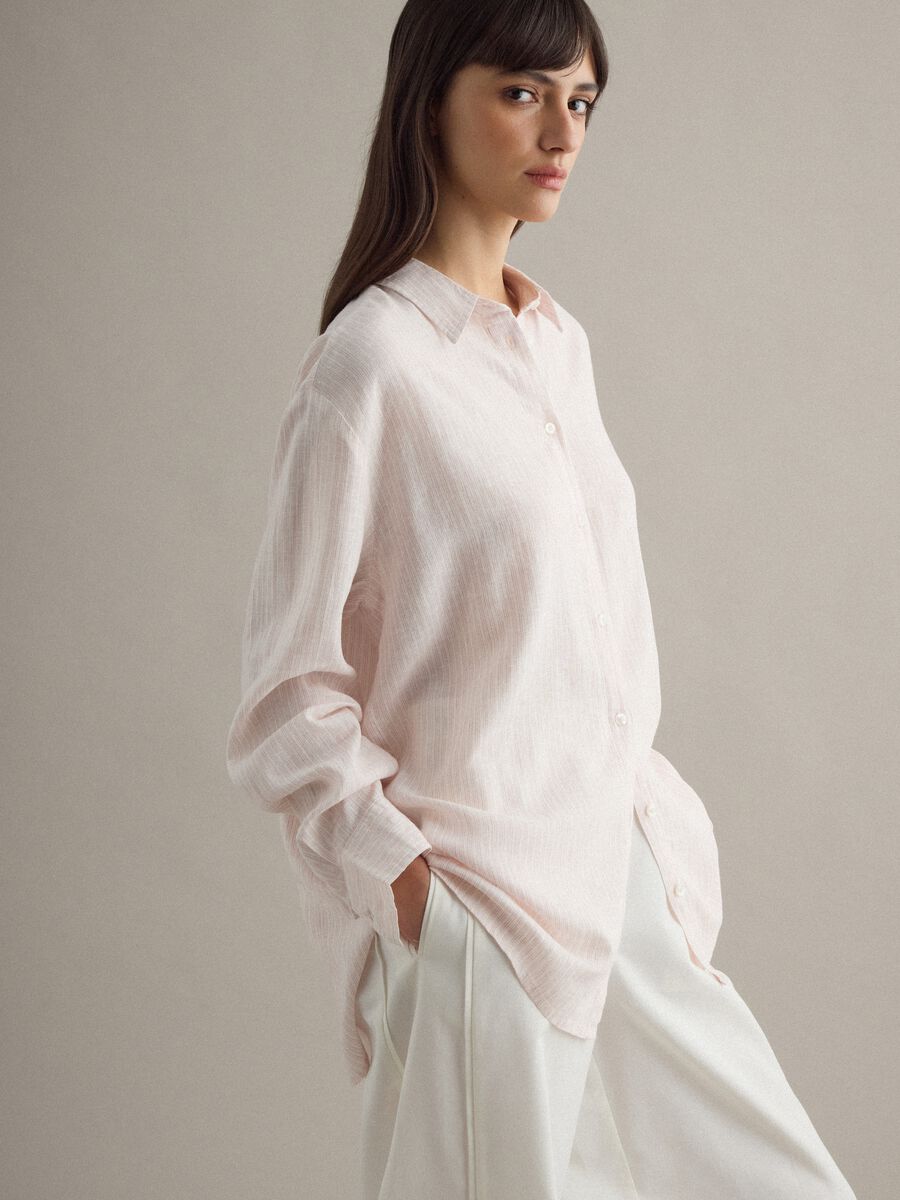 Camicia in misto lino a righe multicolor regular fit_0