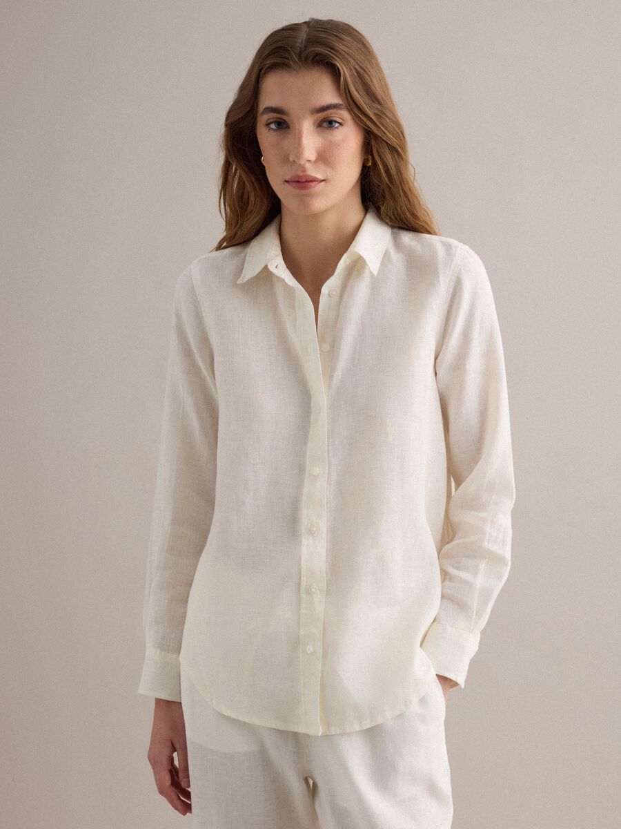 Camicia in puro lino bianca regular fit_1