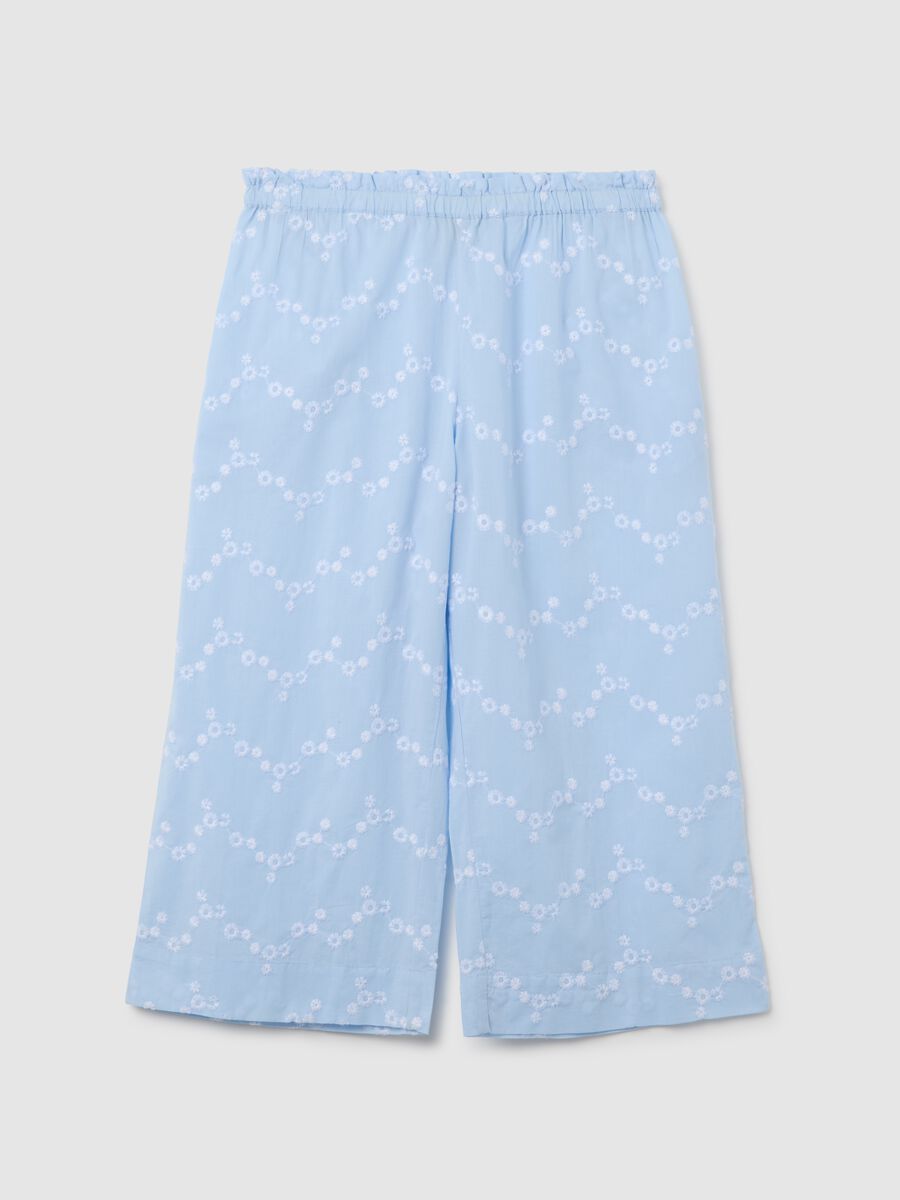 Women's multi-colour culotte trousers in pure cotton with floral embroidery_4