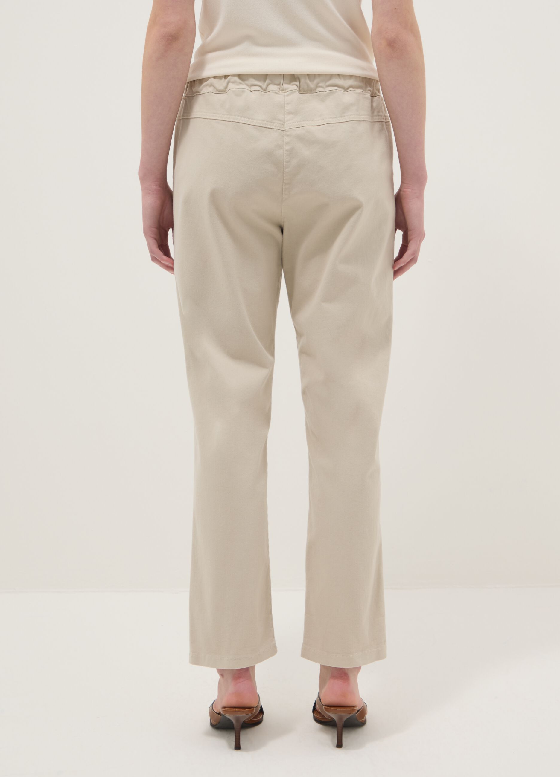 Beige stretch cotton paper bag trousers regular fit