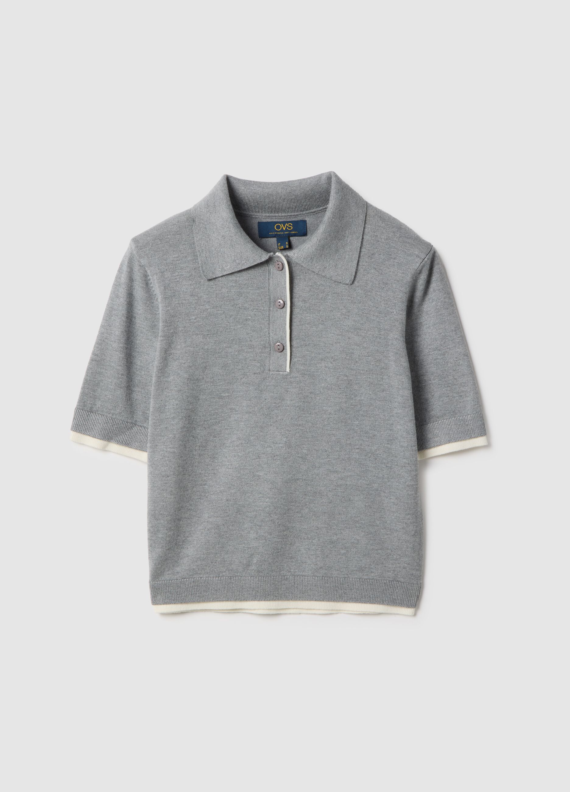 Grey viscose blend regular fit polo shirt