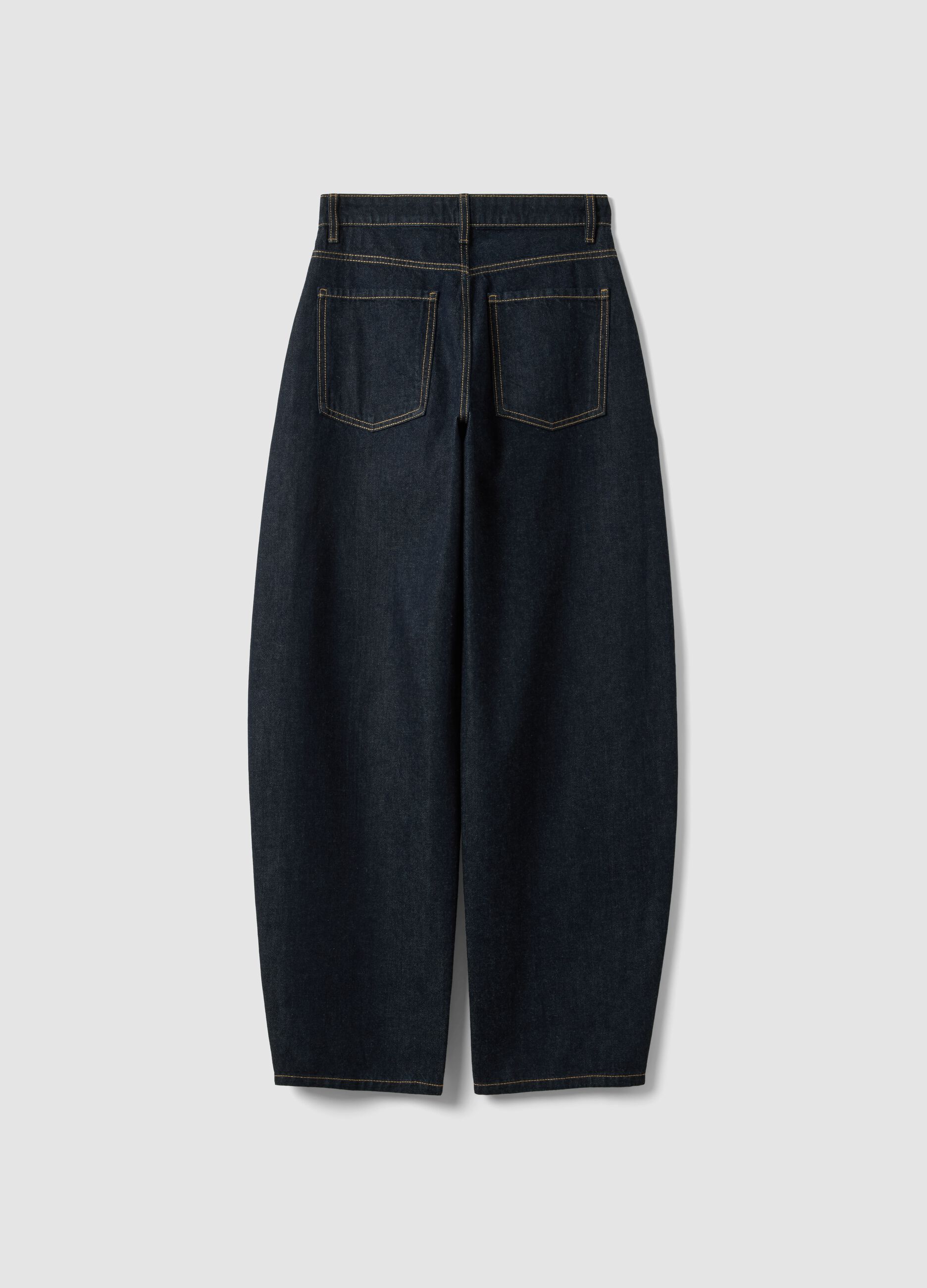 Dark wash pure cotton denim barrel-fit jeans