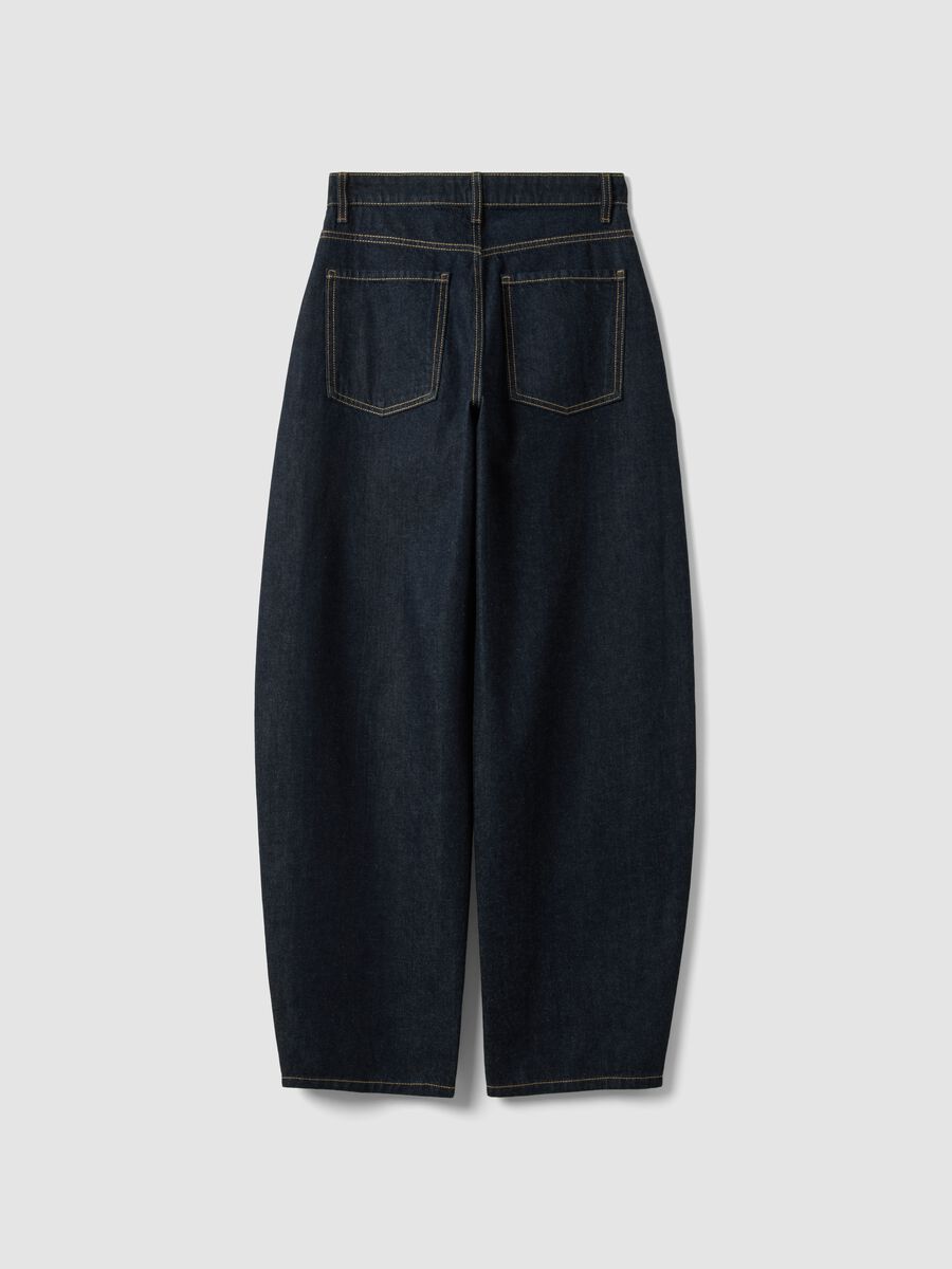 Dark wash pure cotton denim barrel-fit jeans_6