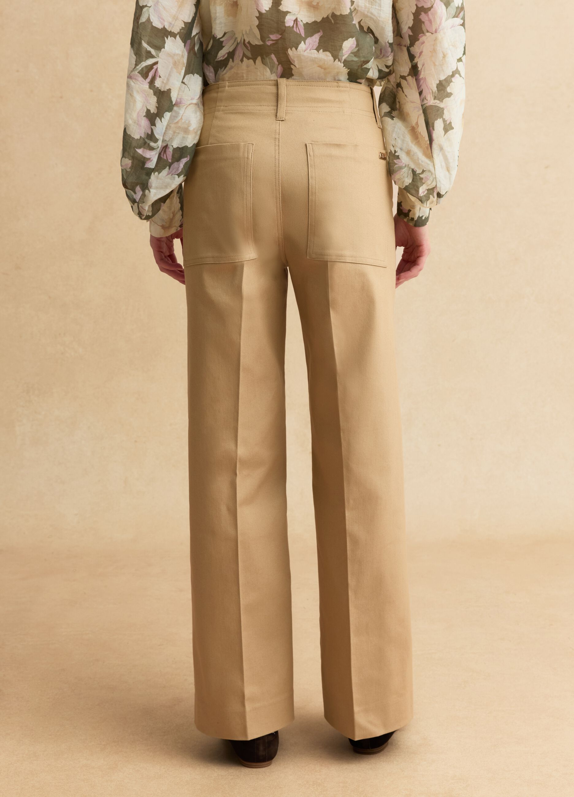 Pantaloni dritti in misto cotone beige regular fit