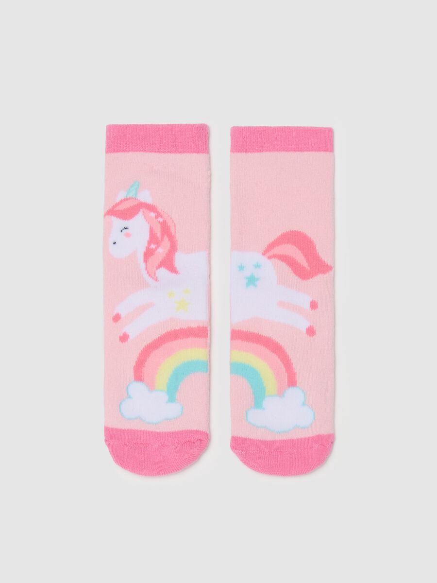 Slipper socks with unicorn and rainbow design_0