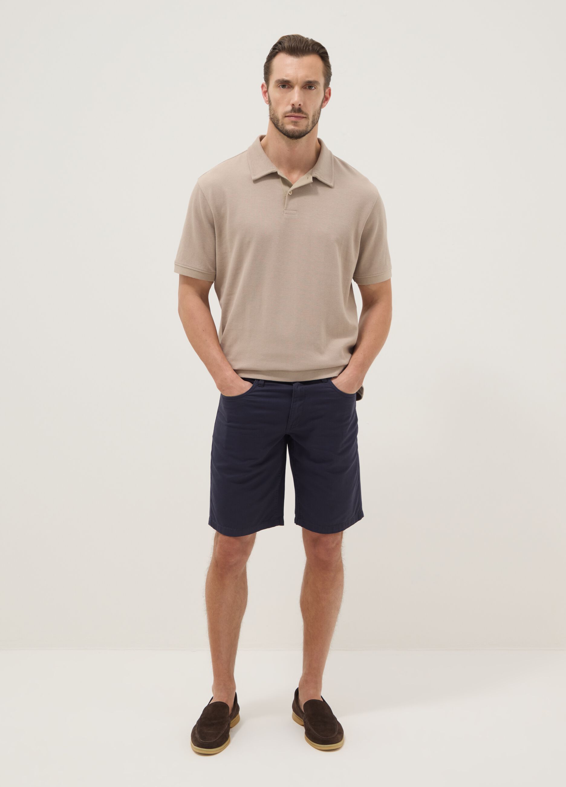 Blue pure cotton regular-fit shorts