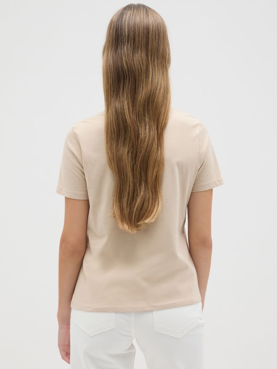 Women's beige pure cotton T-shirt regular fit_2