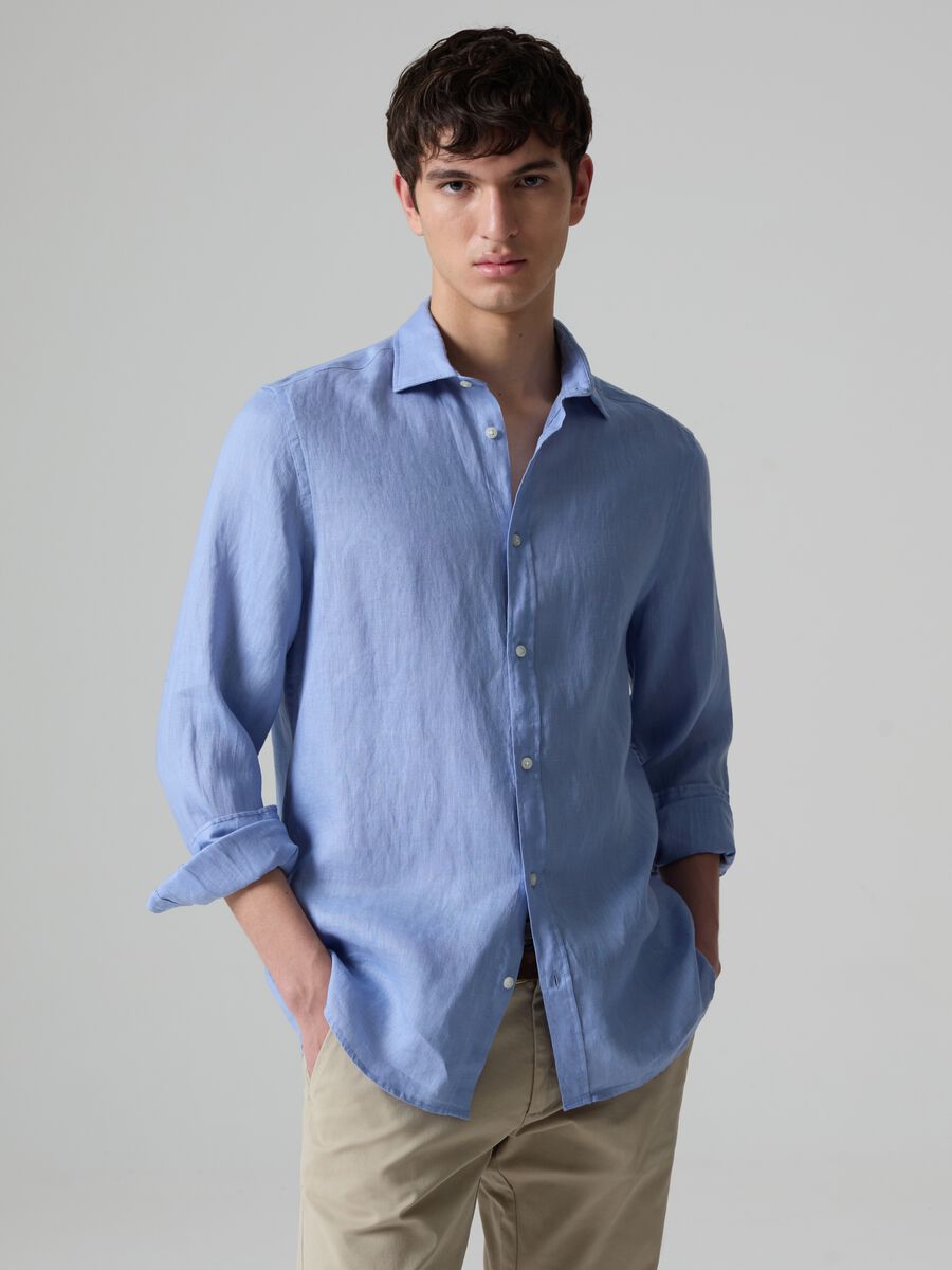 Solid colour linen shirt_0