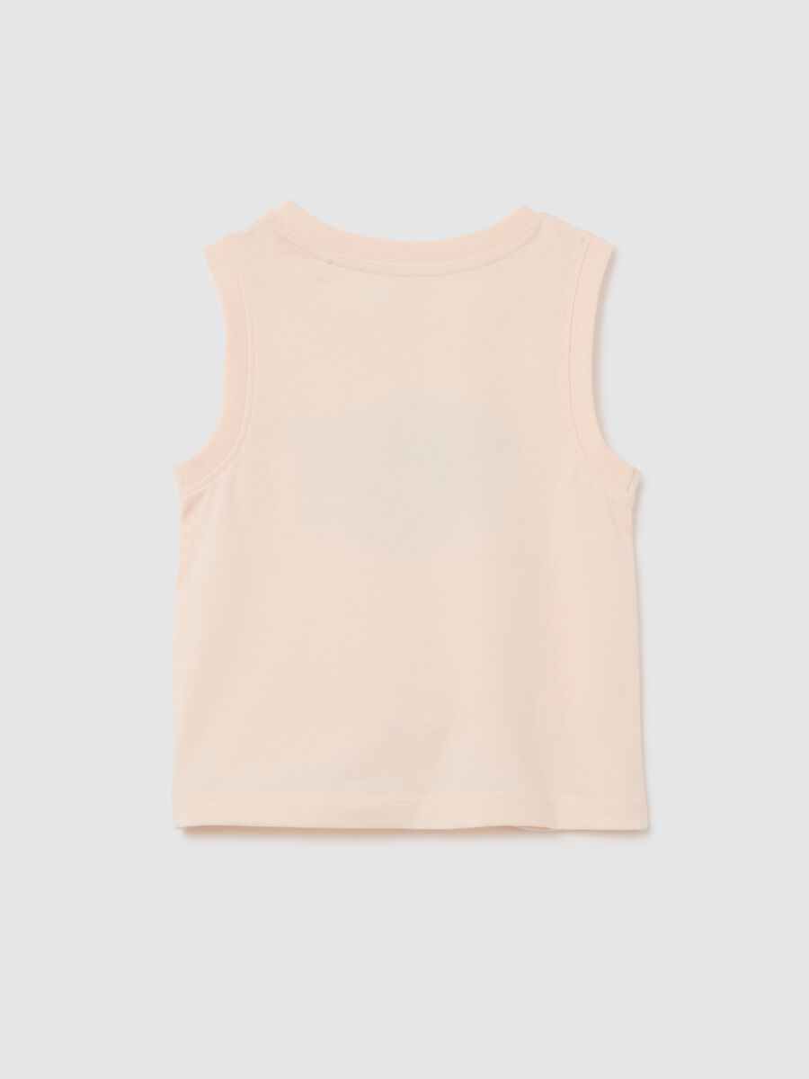 Girls' beige pure cotton tank top, regular fit with print_1