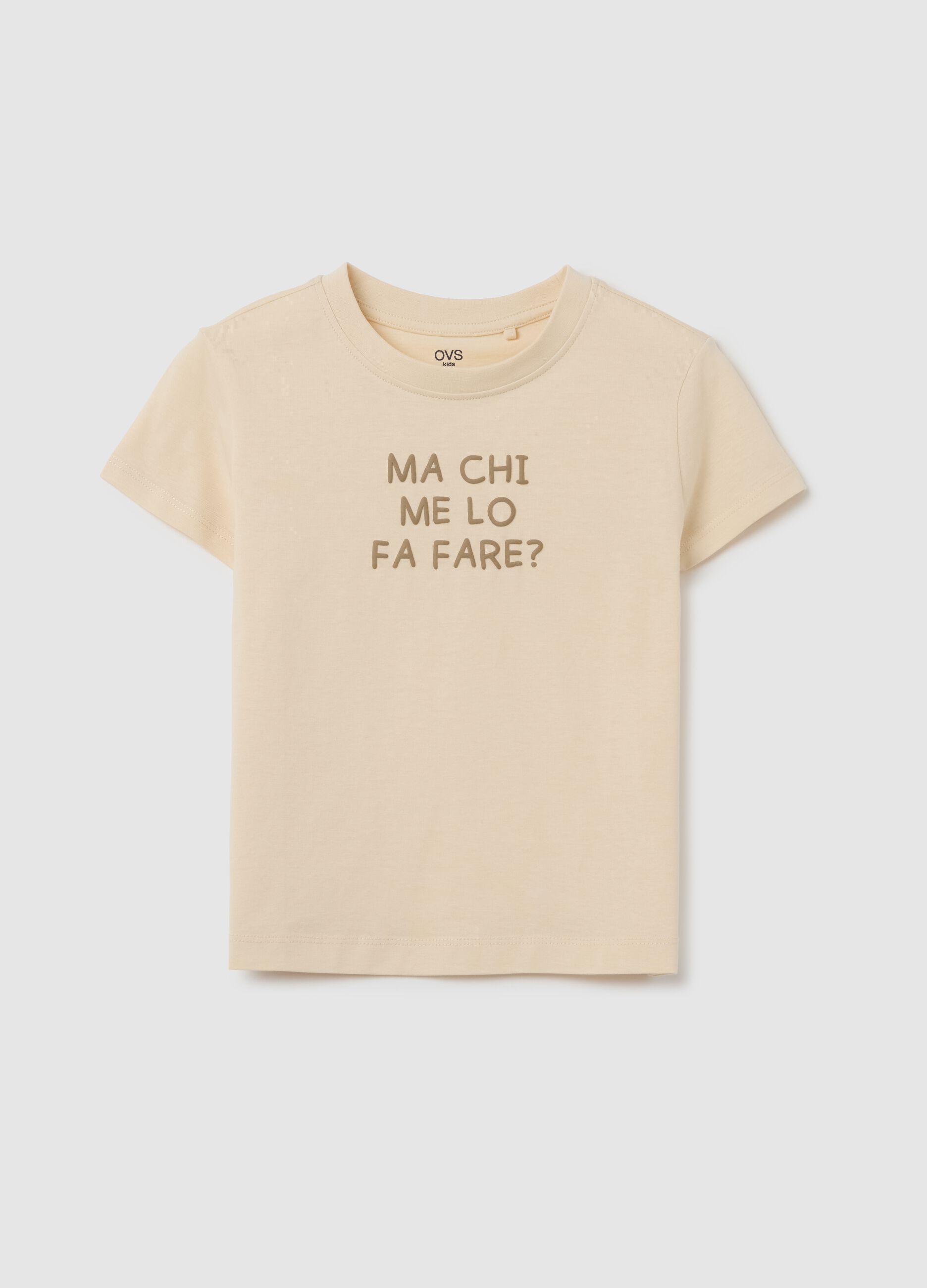 Girls’ beige regular-fit T-shirt in 100% cotton with wording