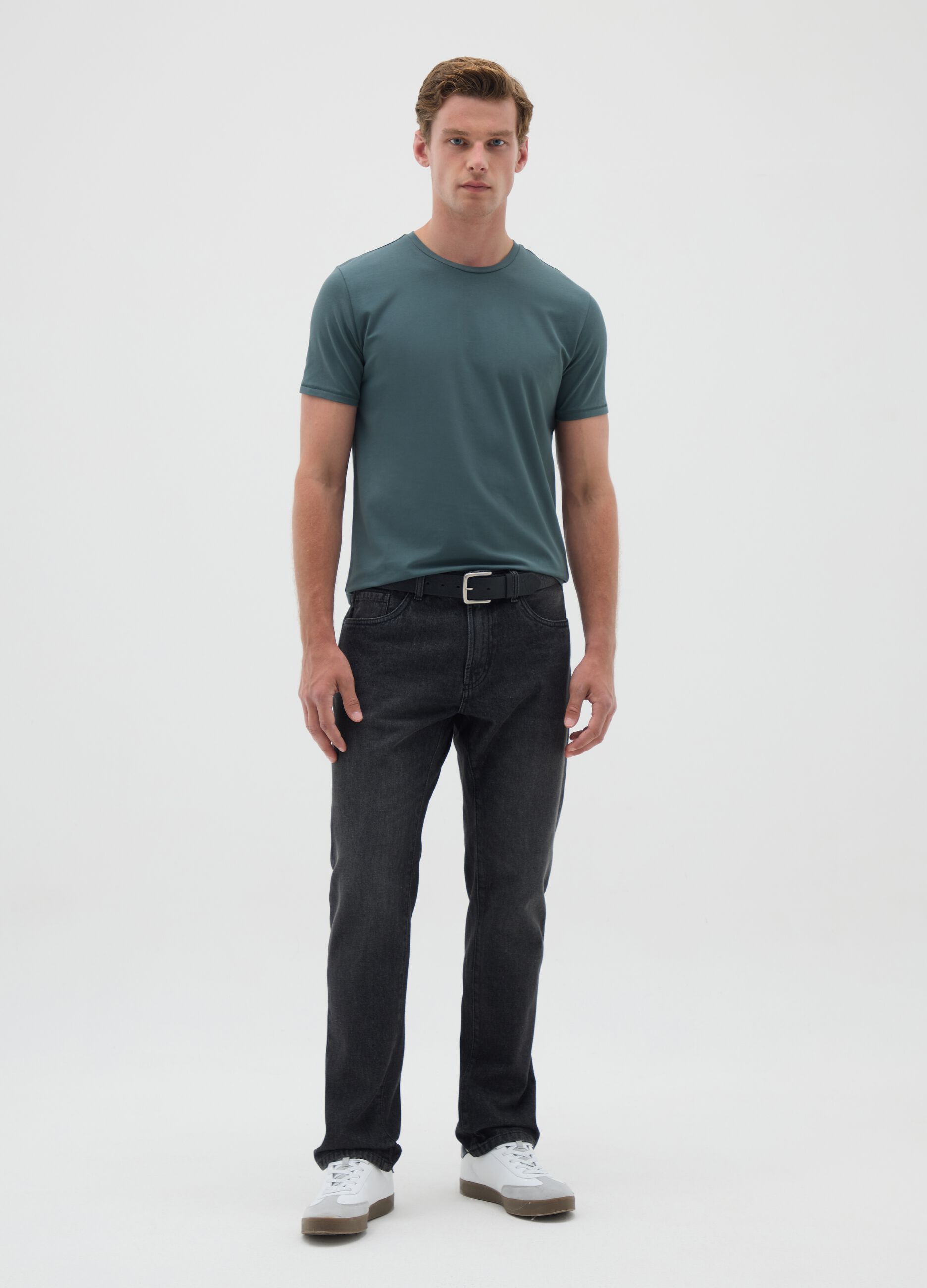 Men's green cotton slim fit T-shirt