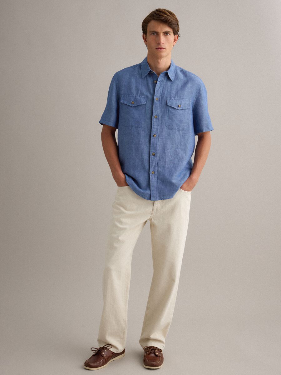 Camicia blu uomo in misto lino e cotone_2