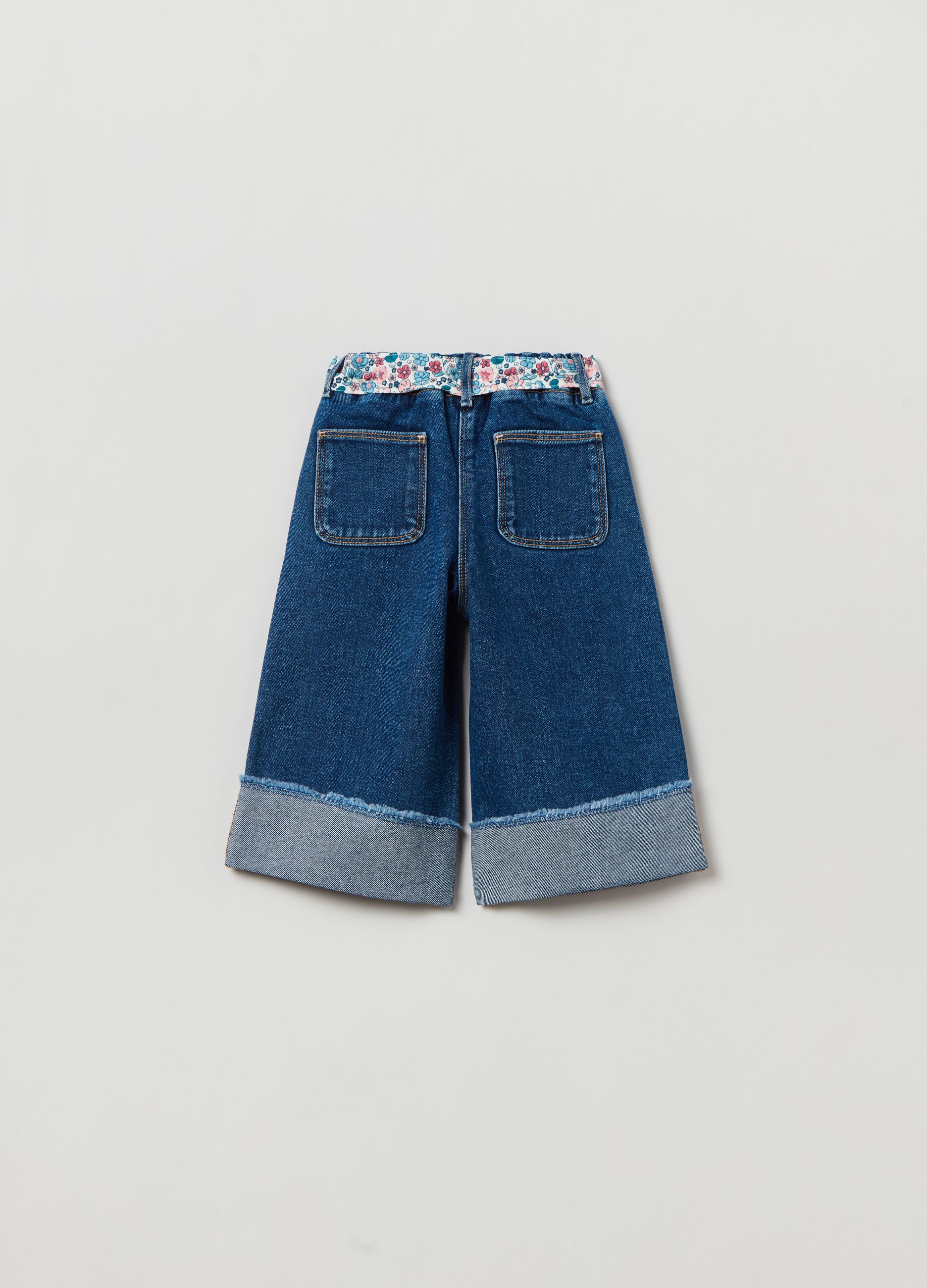 Jeans wide leg con cintura floreale_1
