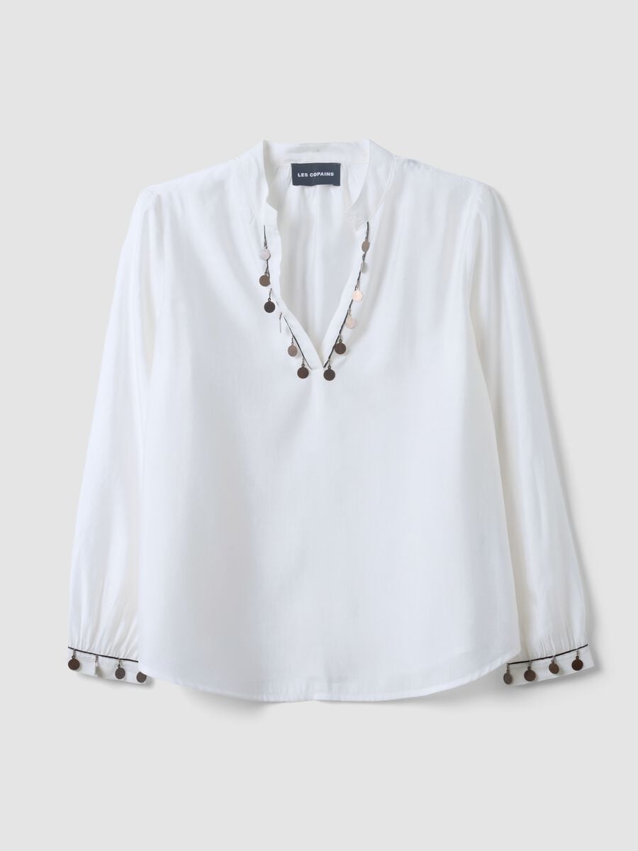 White viscose-blend shirt with charms and V-neck regular fit_4