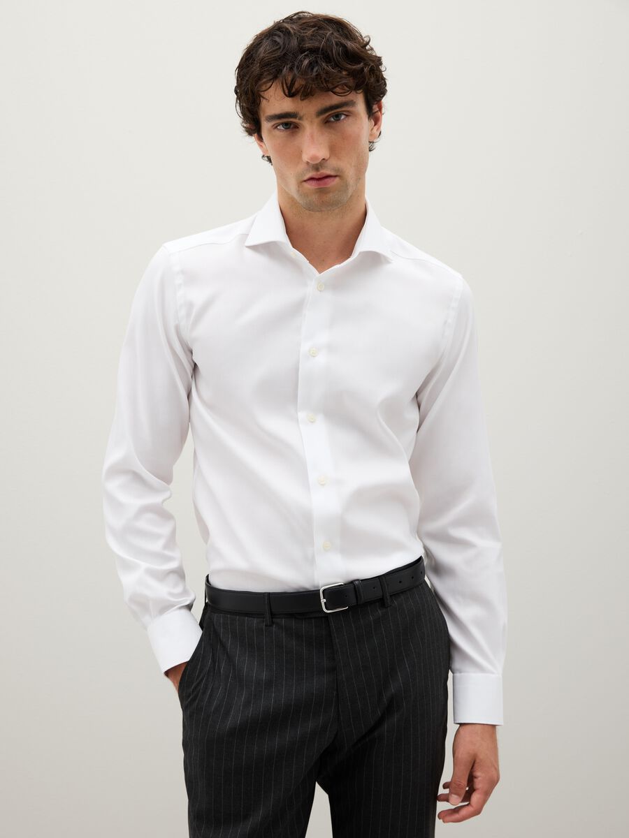 Camicia in puro cotone bianca slim fit_0