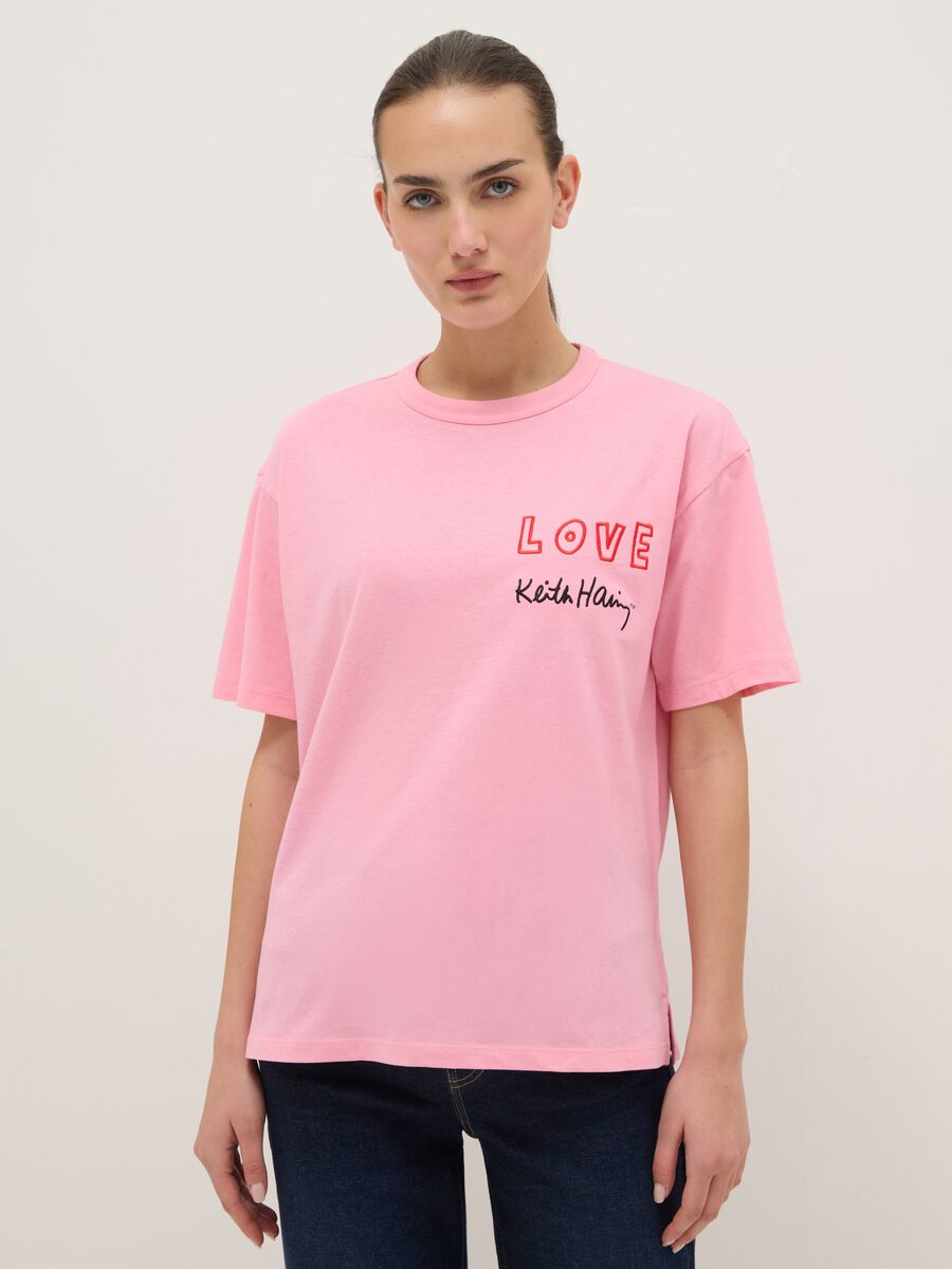 Pink pure cotton T-shirt regular fit with Keith Haring print_0