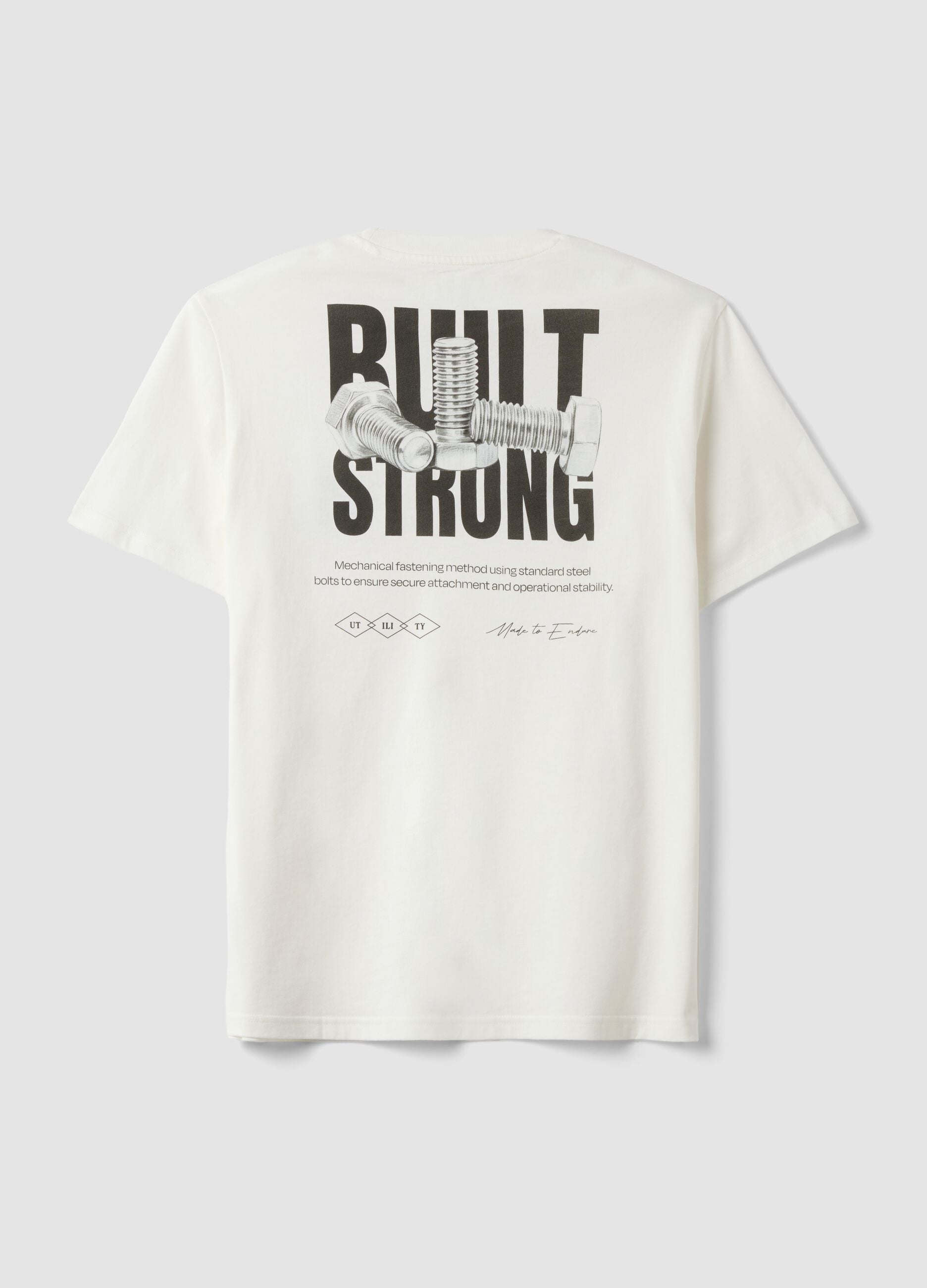 White pure cotton jersey T-shirt with graphic print, regular fit