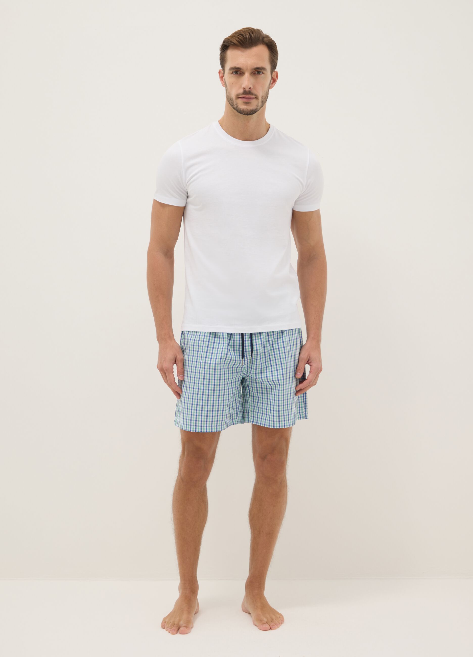 Multicolour checked pure cotton pyjama shorts, regular fit