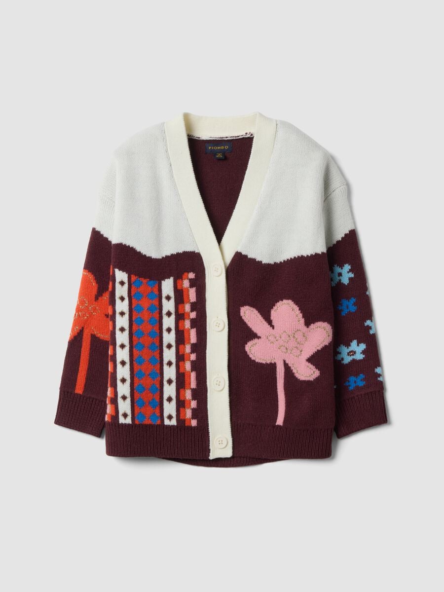 Multicolour knitted cardigan with deep V-neck_0