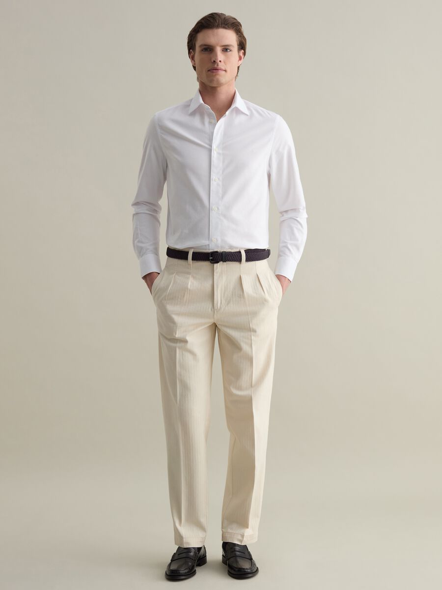 Pinstriped chino trousers with darts_0