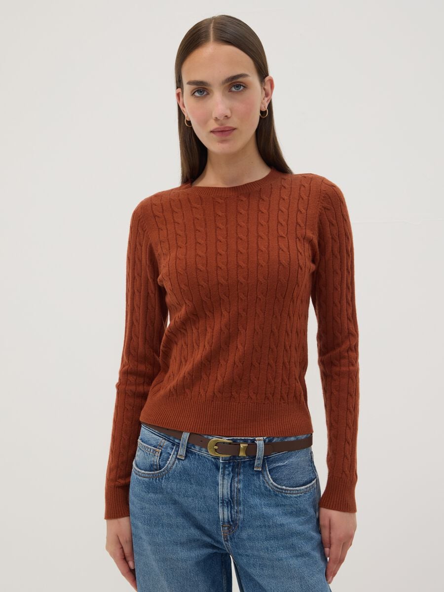 Maglia girocollo rossa a trecce regular fit_1
