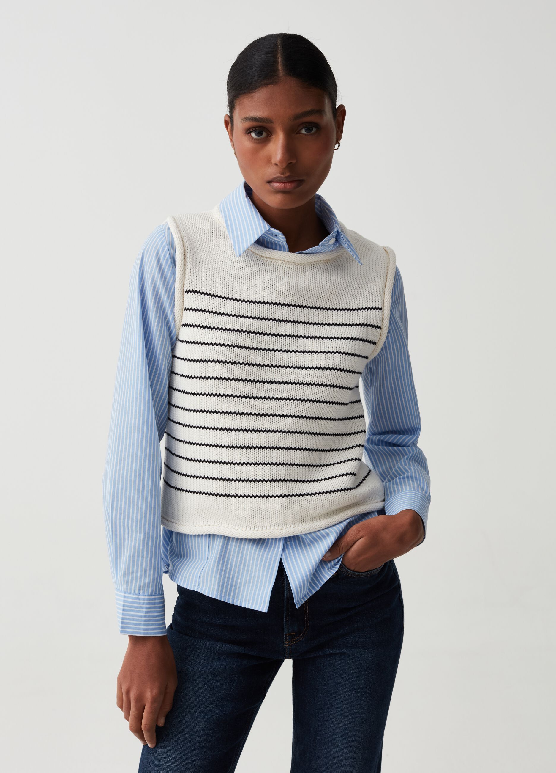 Ovs Gilet chiuso con motivo a righe jacquard