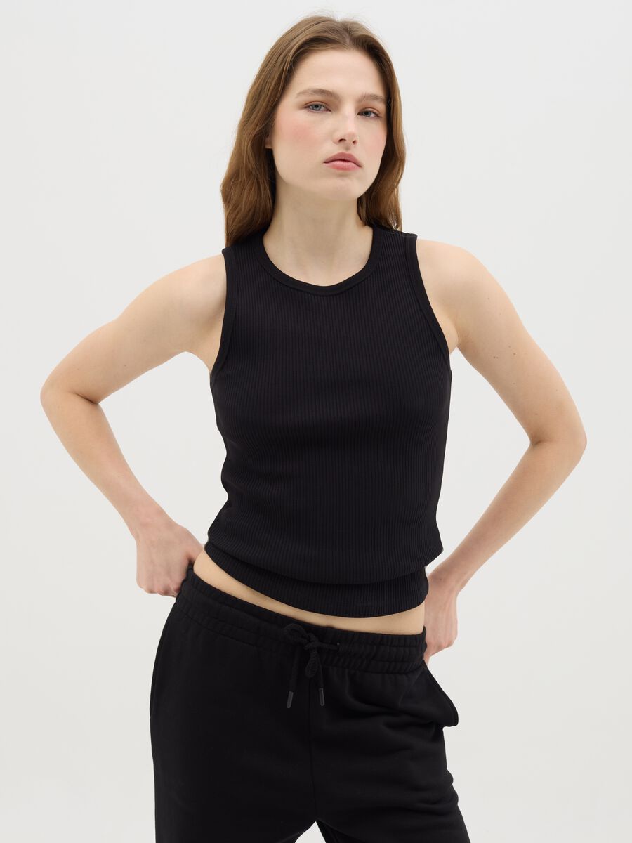 Black stretch cotton tank top by Ovs_0