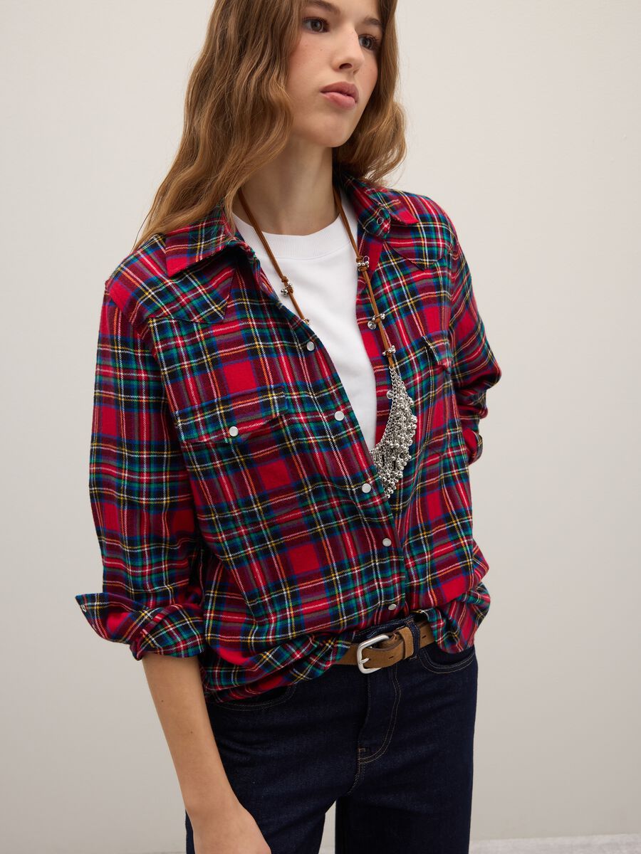 Multicoloured checked shirt in pure cotton and regular fit flannel_0