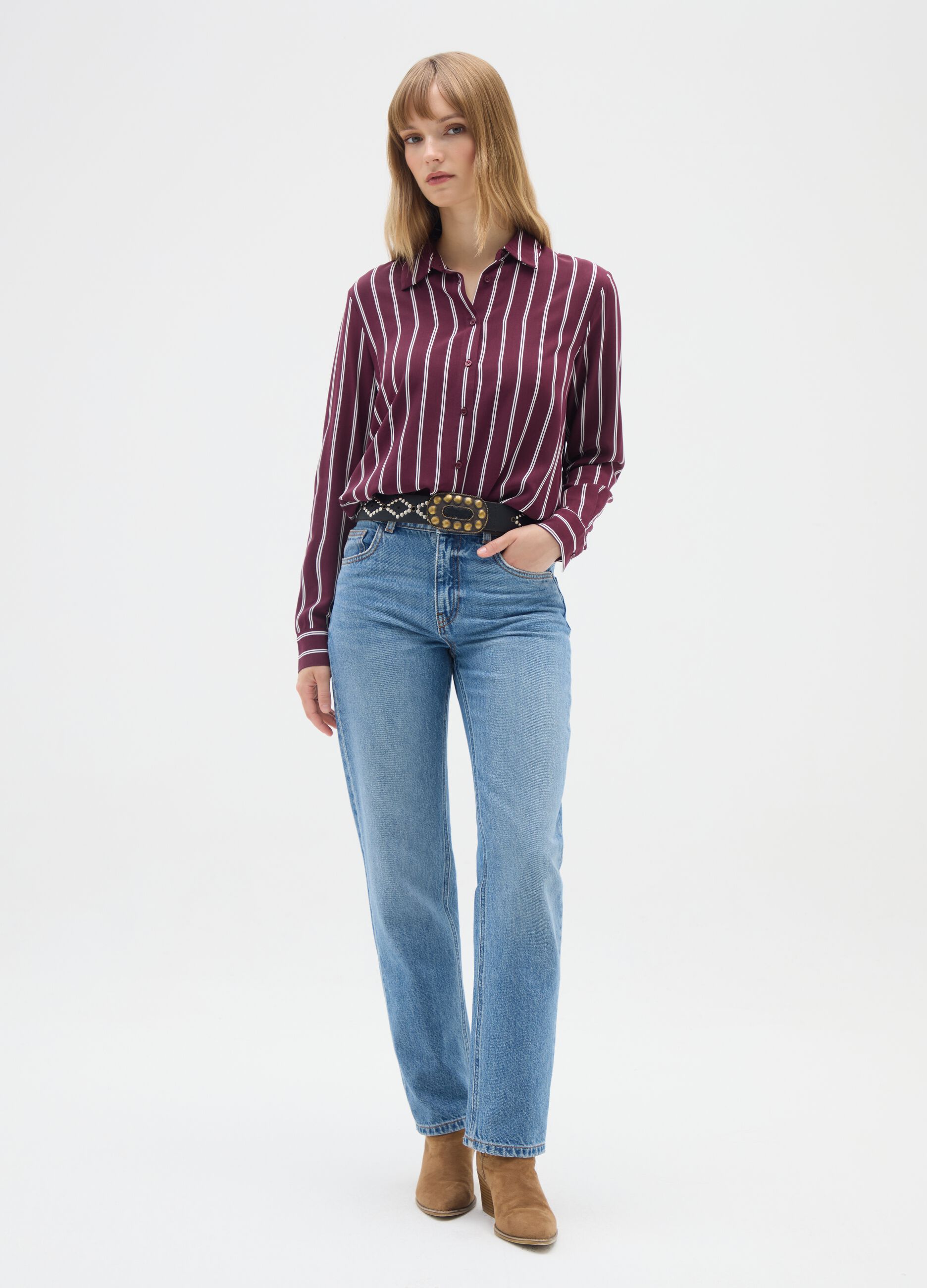 Bordeaux Striped Viscose Shirt
