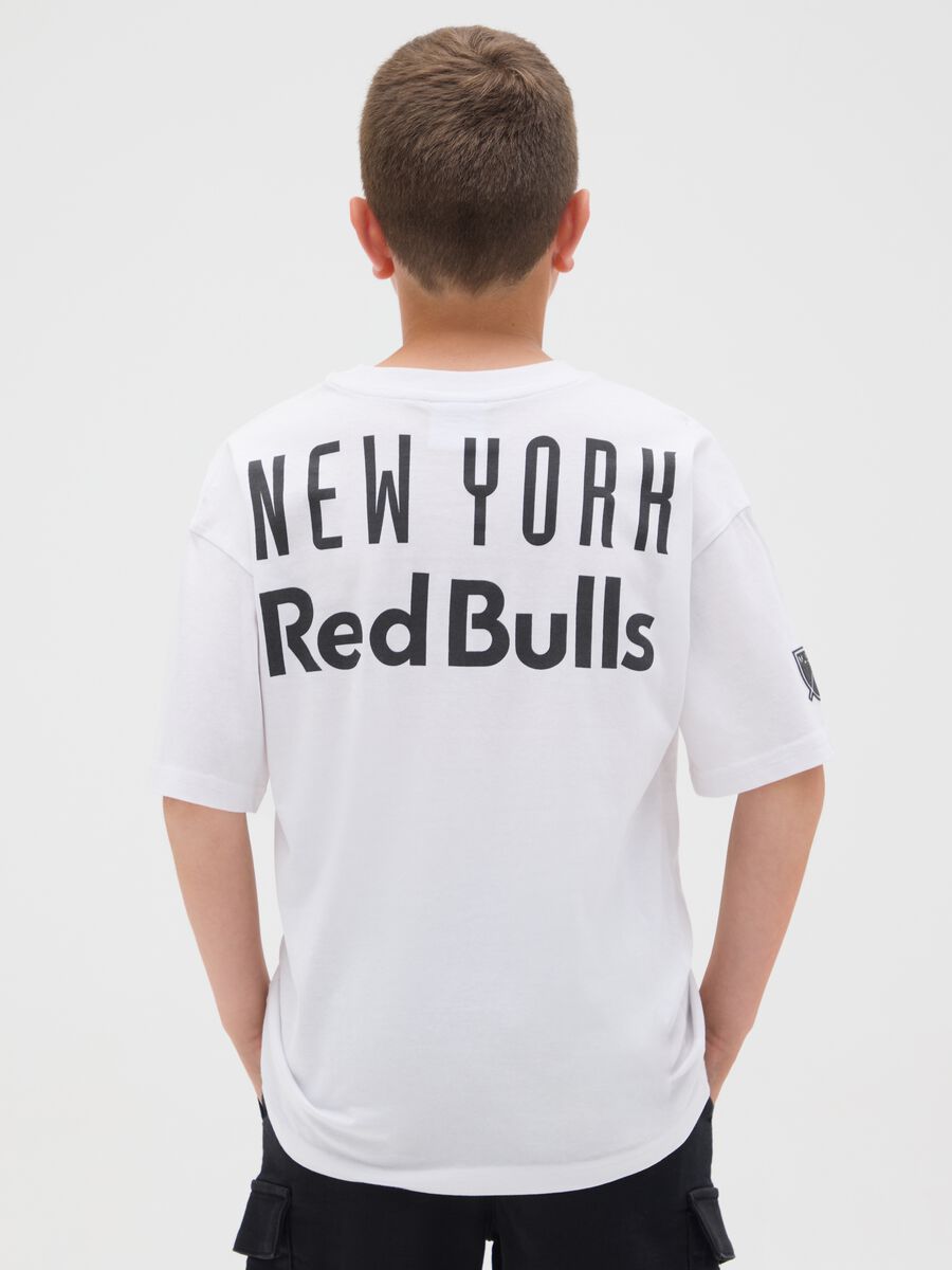 T-shirt da bambino in puro cotone bianca con logo Red Bull New York_1