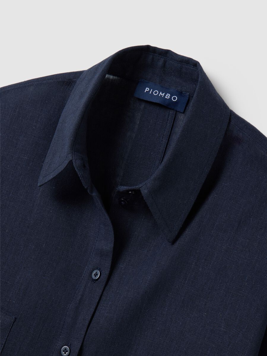 Women's oversize shirt in dark blue linen blend_5