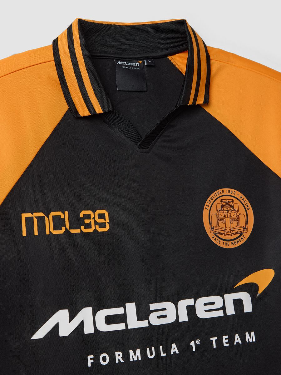 Black and orange oversized McLaren logo polo shirt_5
