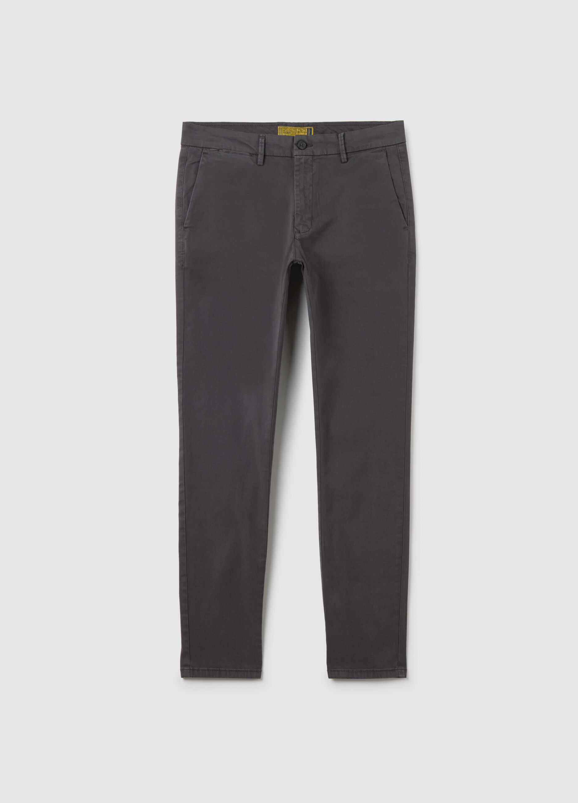 Grey stretch cotton regular fit trousers