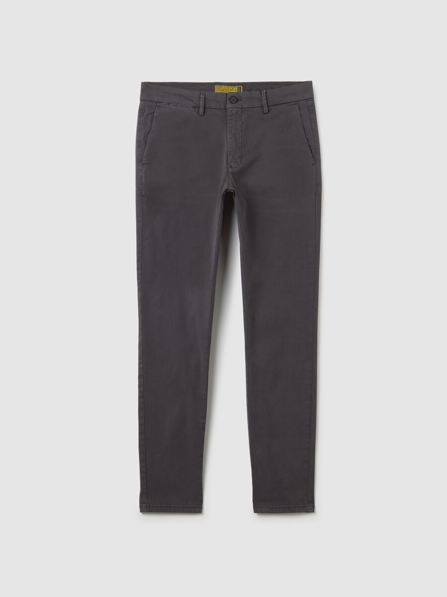 Grey stretch cotton regular fit trousers_4