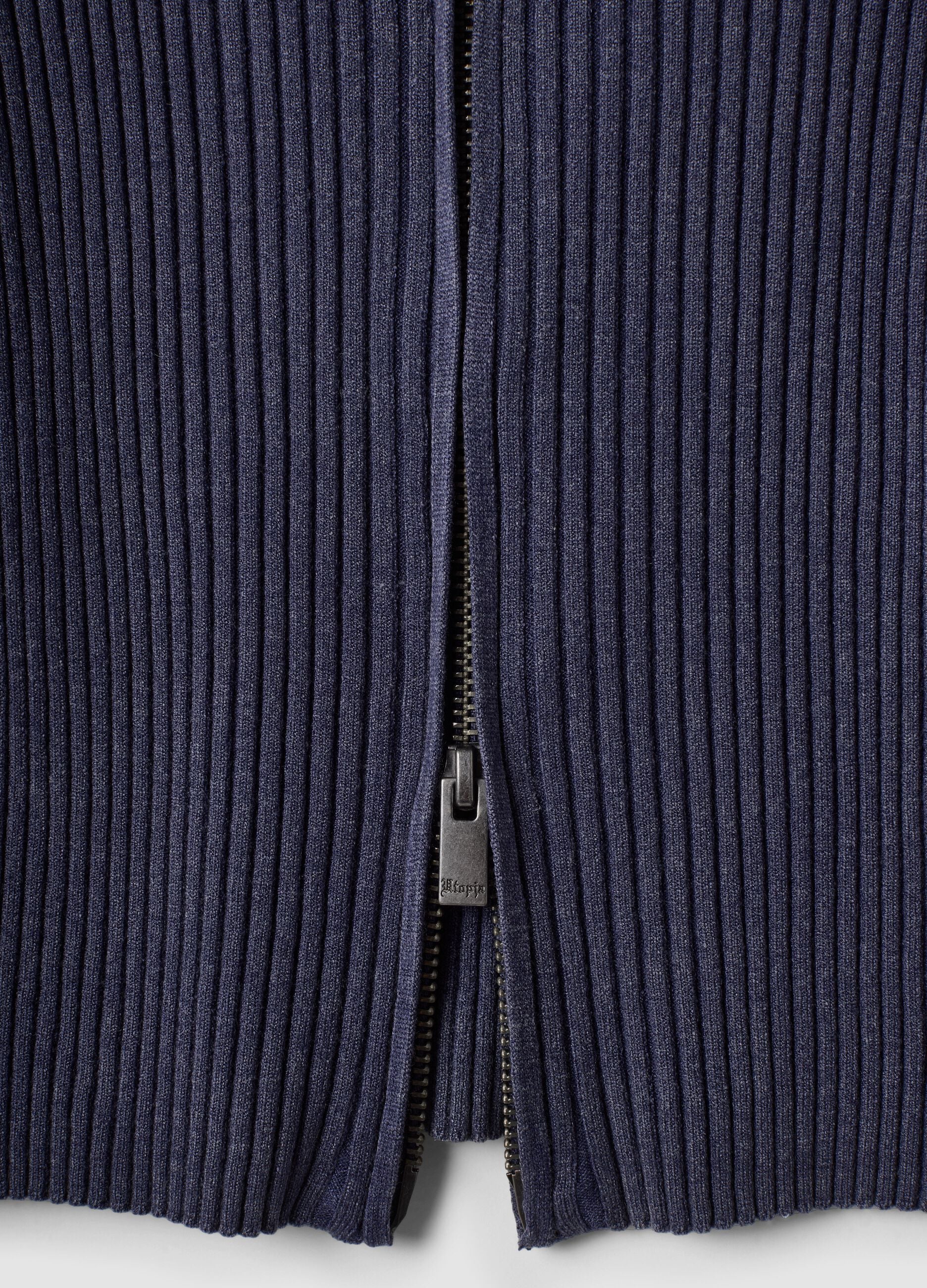 Twilight Blue Full-Zip Ribbed Knit