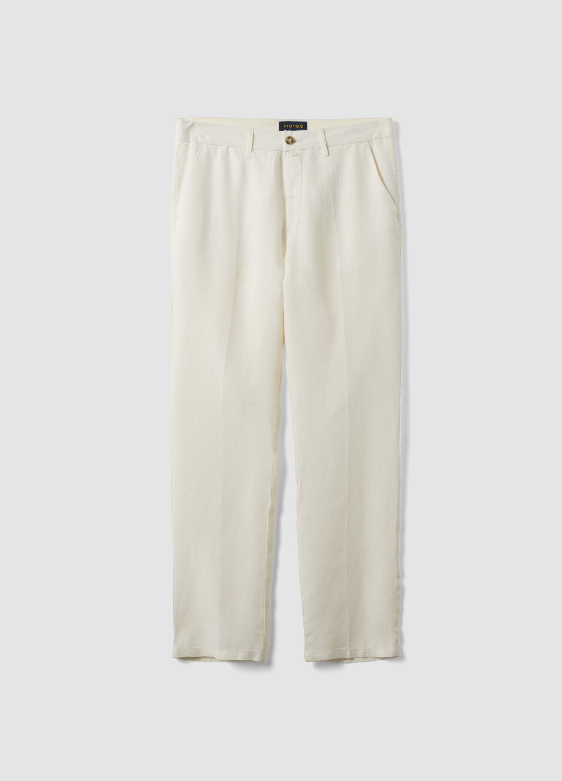 White pure linen chino trousers, regular fit