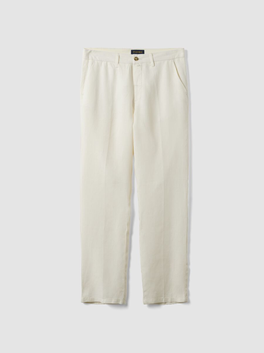 Pantaloni chino in puro lino bianchi regular fit_0