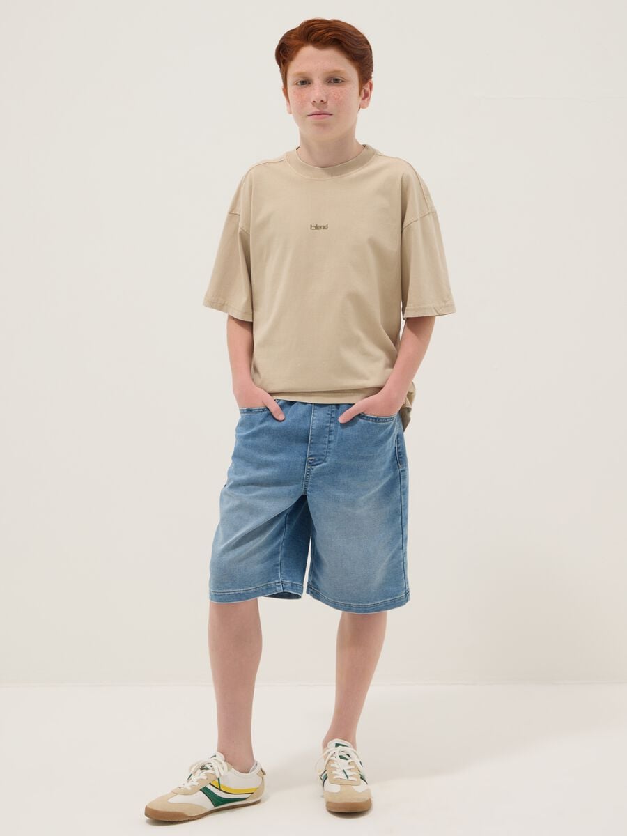 Shorts in denim azzurri in cotone elasticizzato wide leg_0
